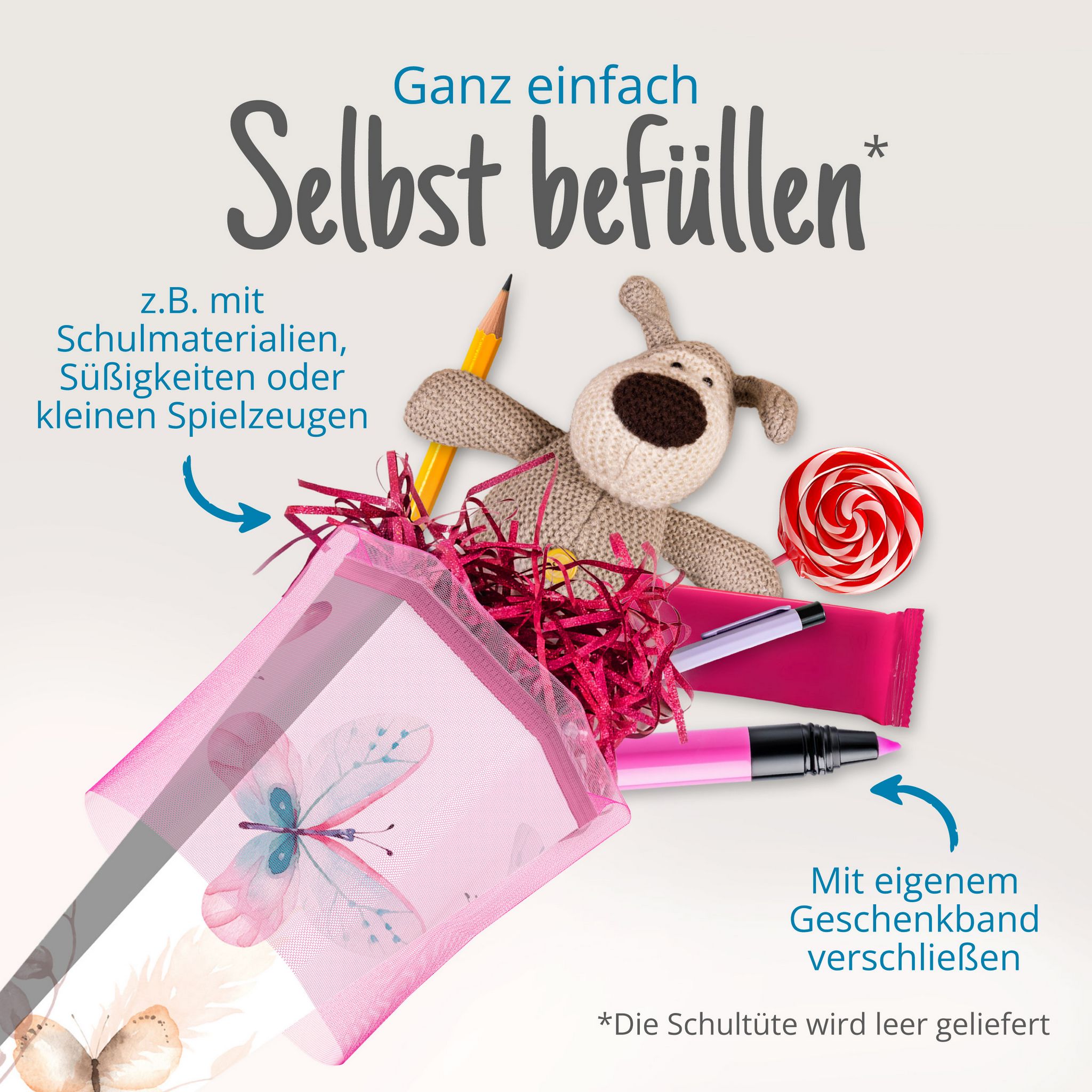 itenga Schult�te 85cm eckig Motiv Schmetterling mit T�ll...