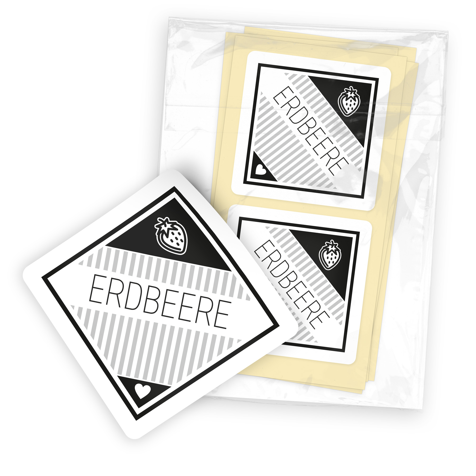 itenga 50 x Marmeladen Etikett ERDBEER 4,5x4,5cm karo sc...