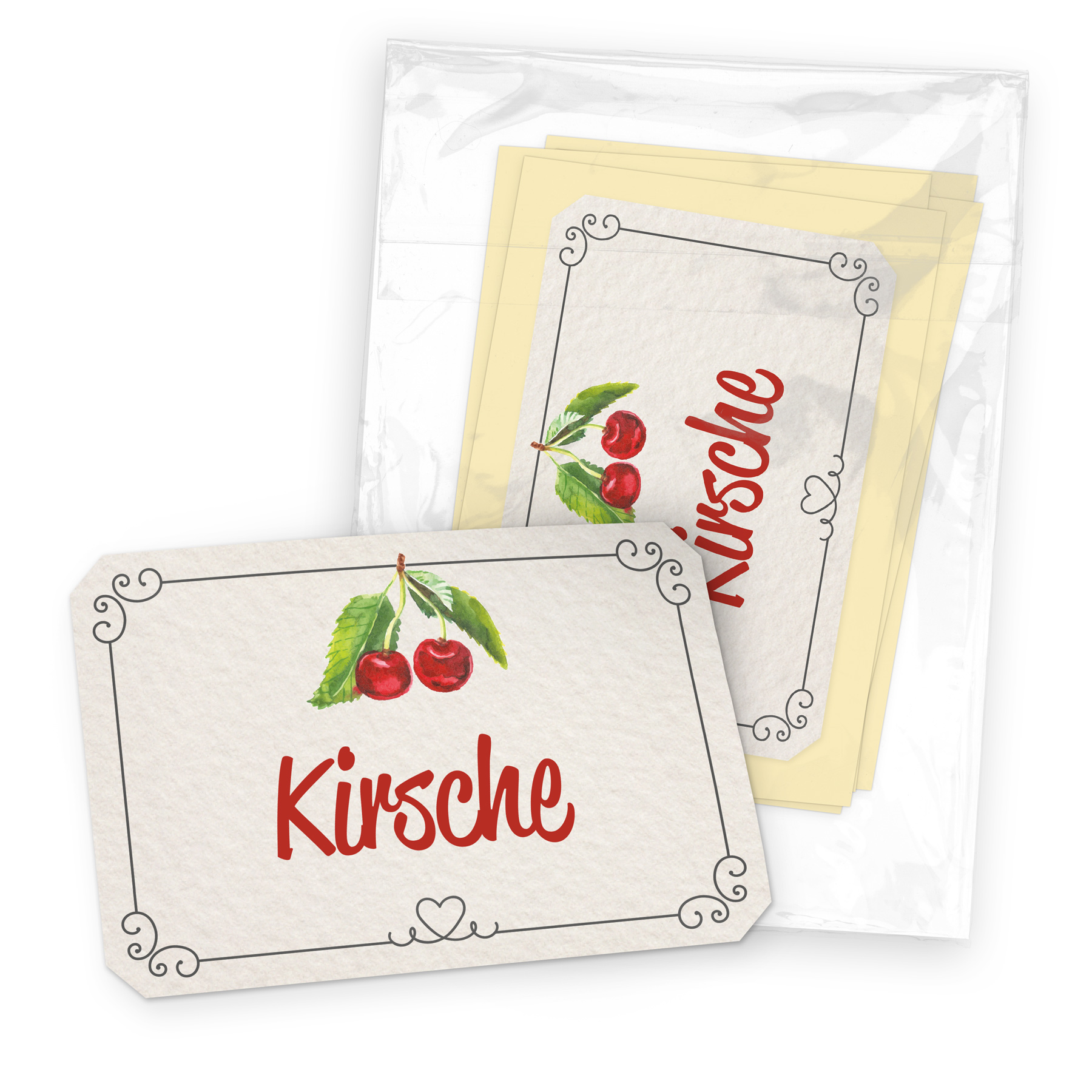 itenga 50 x Marmeladen Etikett Kirsche 4,5x3cm Landhausstil