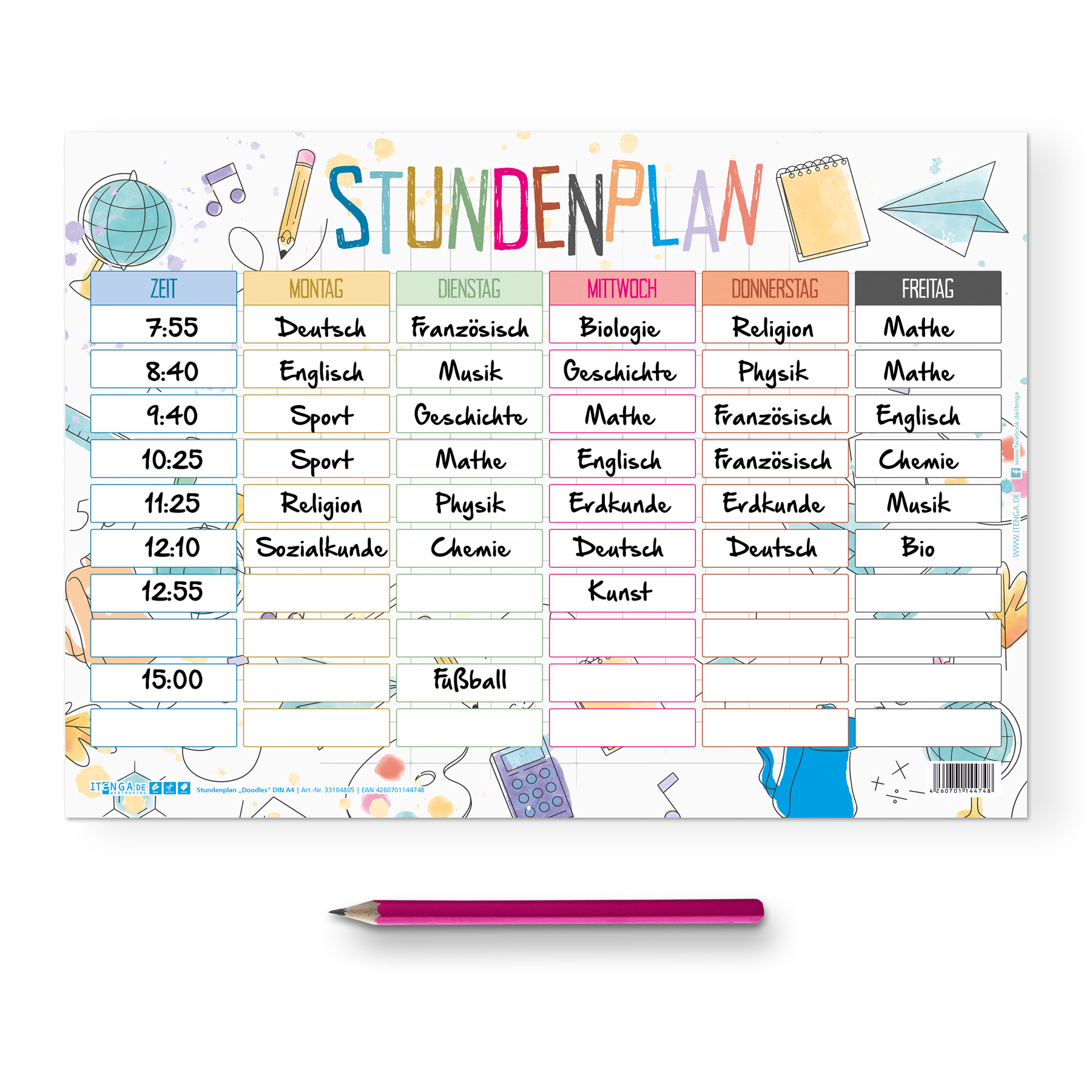 itenga Stundenplan DIN A4 300 g/qm Schulanfang Doodles