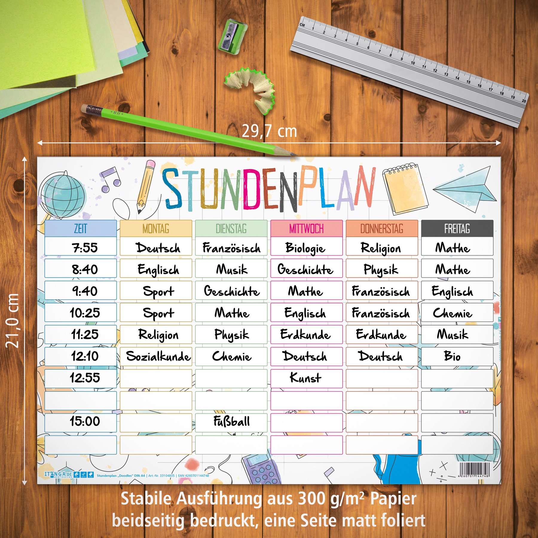 itenga Stundenplan DIN A4 300 g/qm Schulanfang Doodles