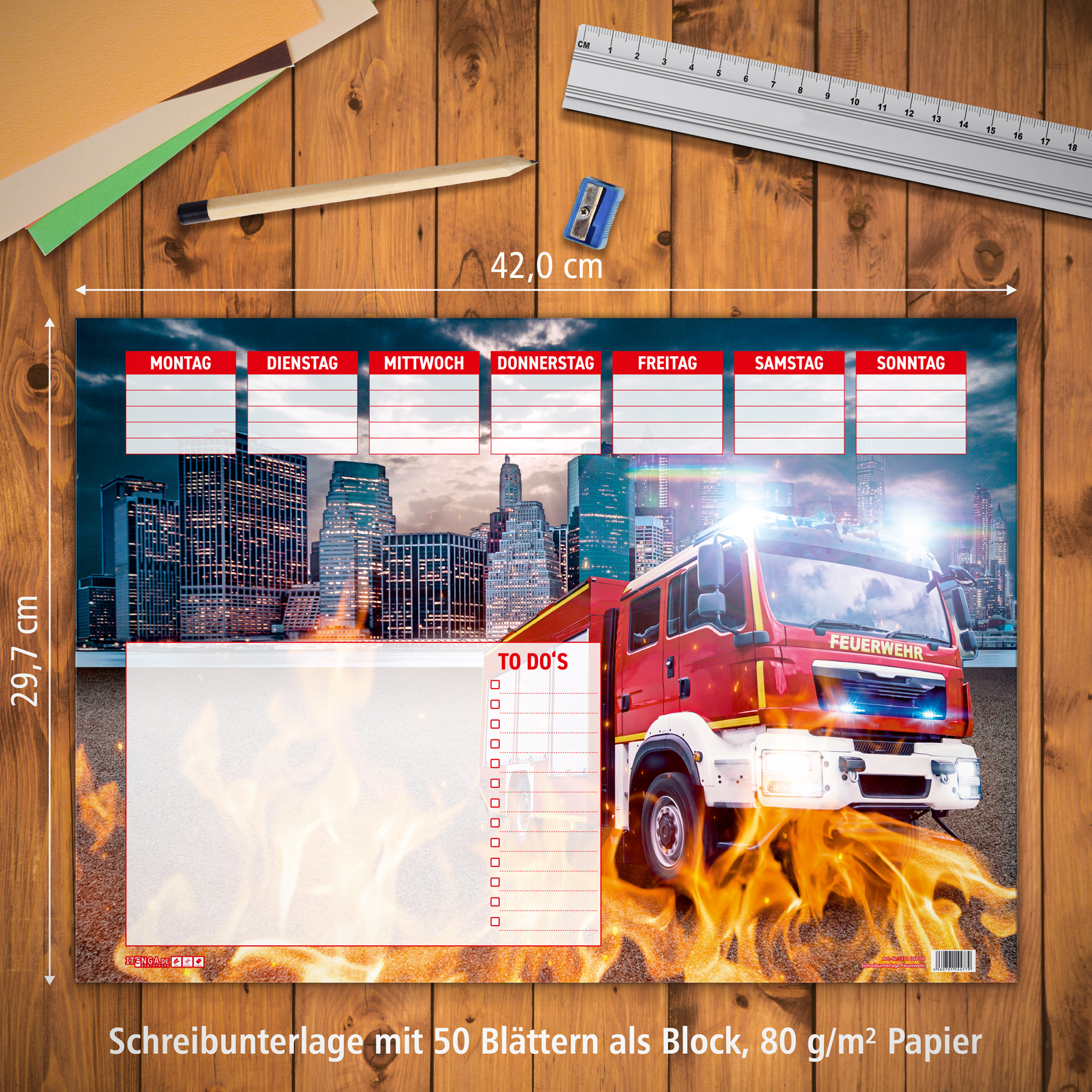 itenga Schreibtischunterlage Feuerwehr DIN A3 50 Blatt
