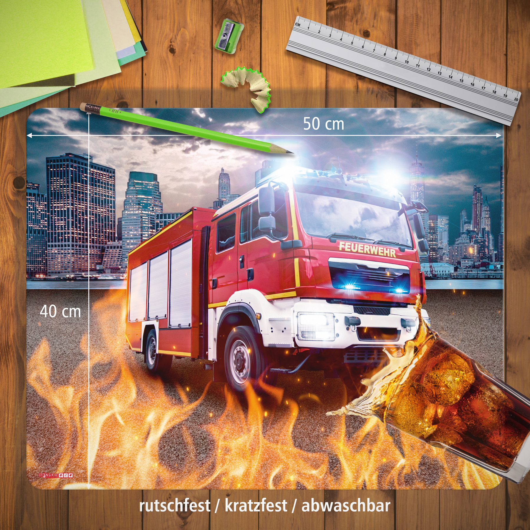 itenga Deluxe Schreibtischunterlage Feuerwehr 50x40 cm ...