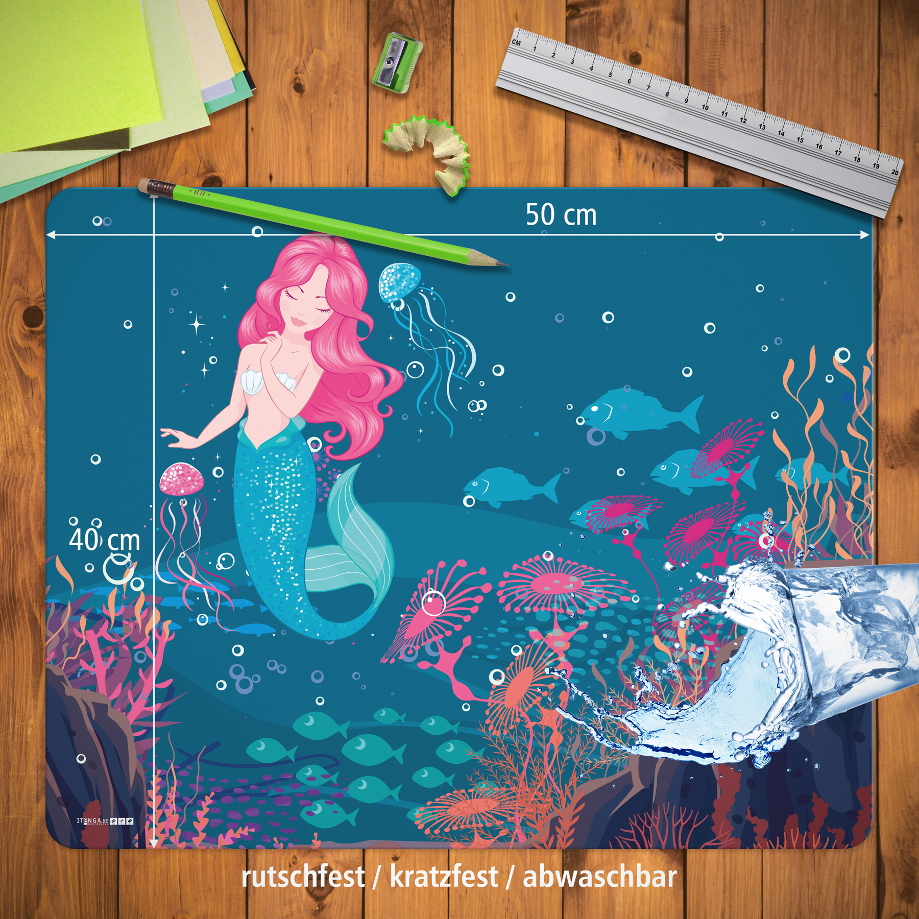 itenga Deluxe Schreibtischunterlage Meerjungfrau 50x40 c...