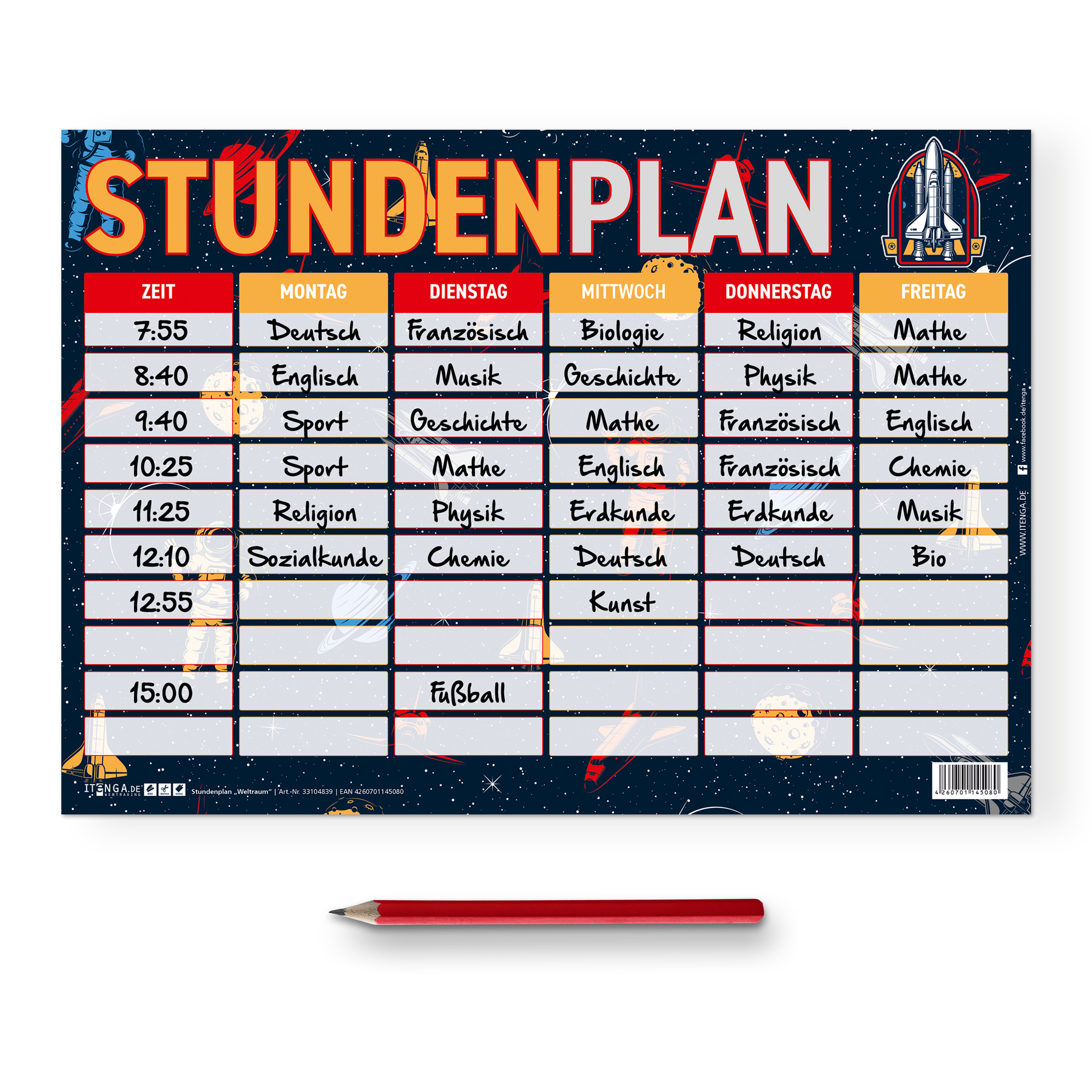 itenga Stundenplan Weltraum DIN A4 einseitig abwischbar