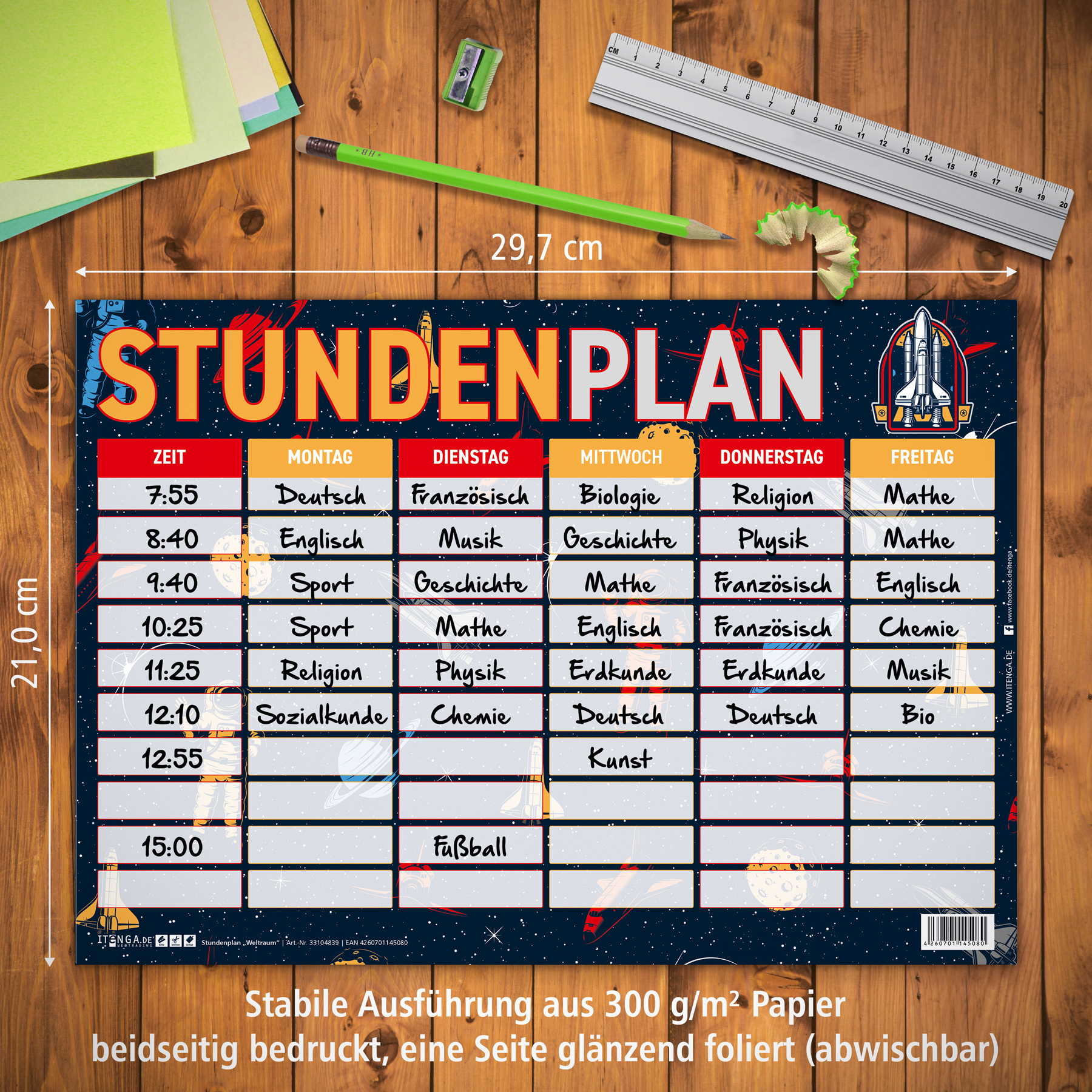 itenga Stundenplan Weltraum DIN A4 einseitig abwischbar