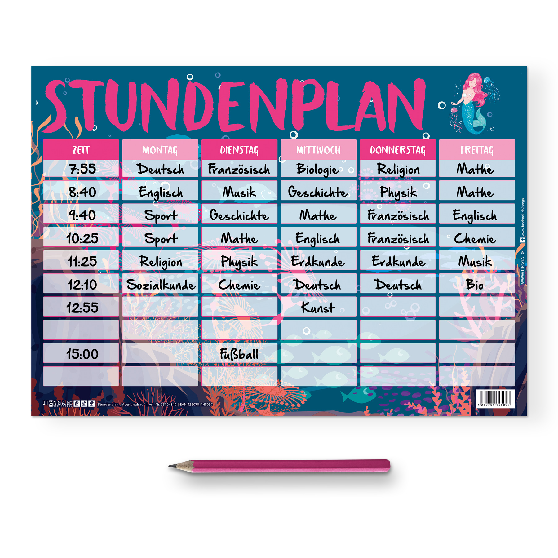 itenga Stundenplan Meerjungfrau DIN A4 einseitig abwisc...