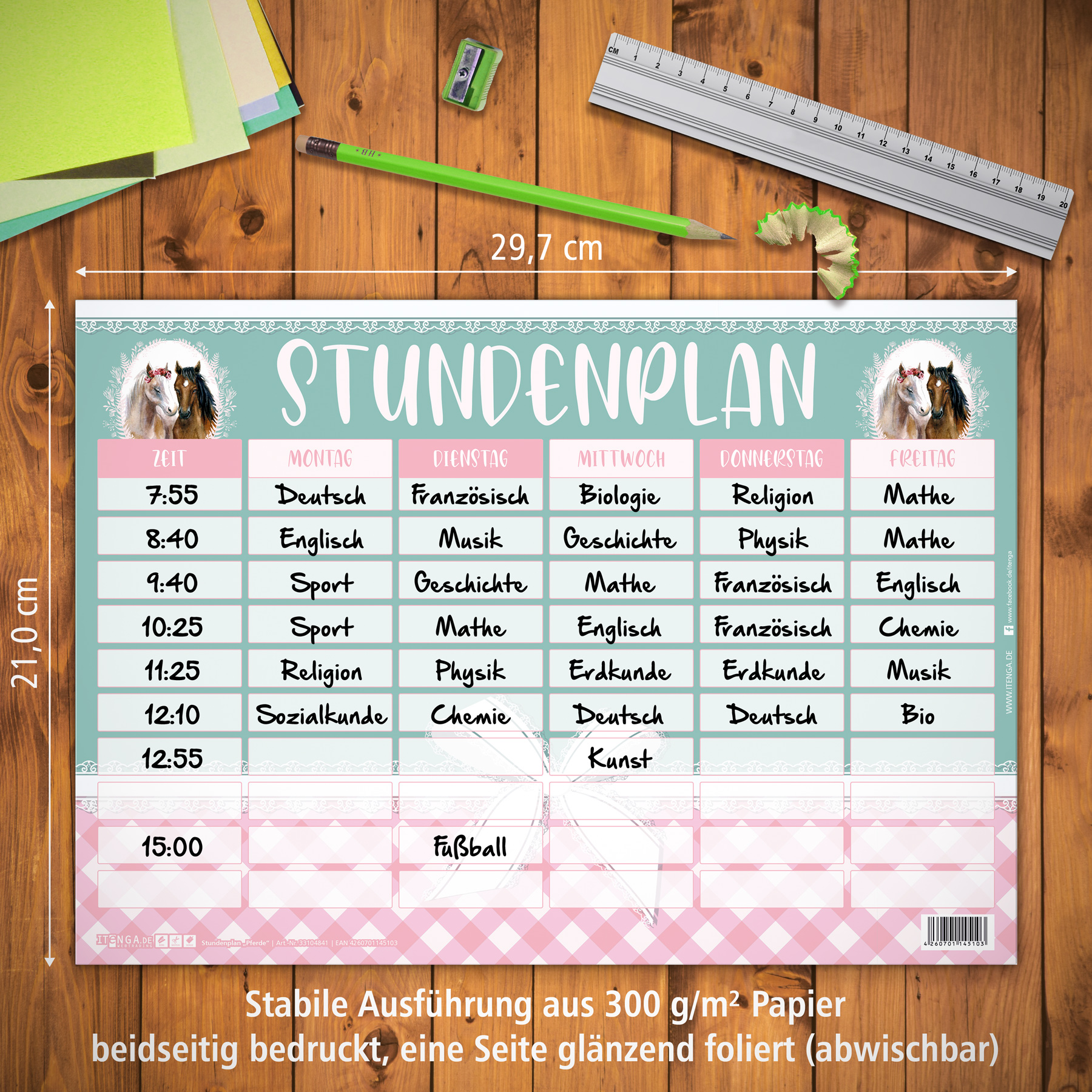 itenga Stundenplan Pferde DIN A4 einseitig abwischbar