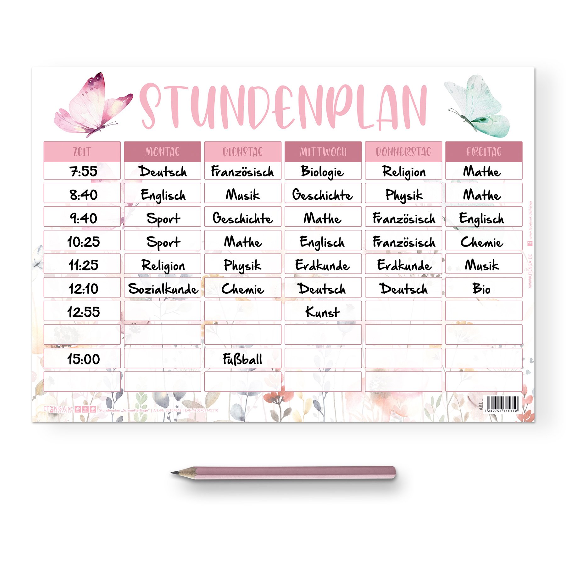 itenga Stundenplan Schmetterling DIN A4 einseitig abwis...