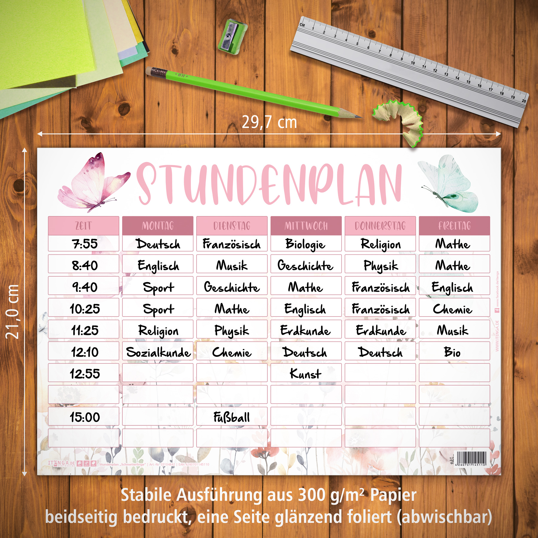 itenga Stundenplan Schmetterling DIN A4 einseitig abwis...
