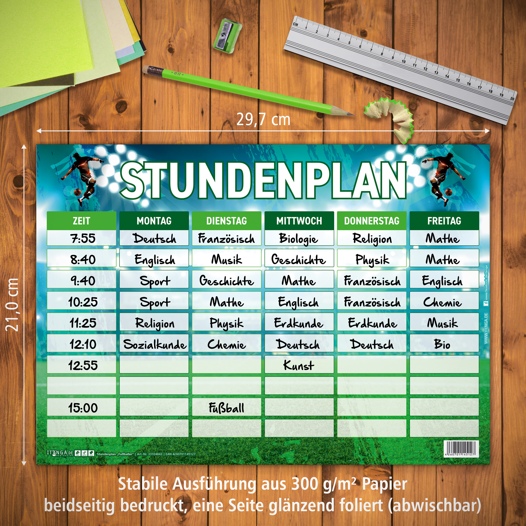 itenga Stundenplan Fu�ball DIN A4 einseitig abwischbar