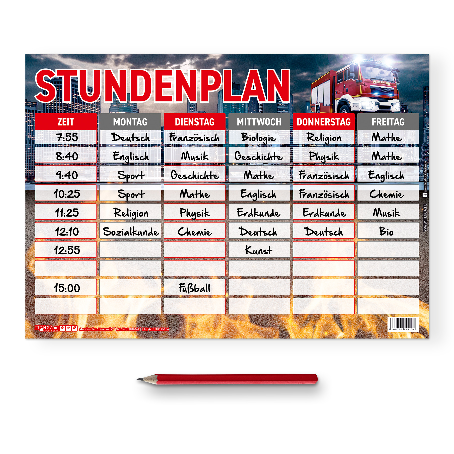 itenga Stundenplan Feuerwehr DIN A4 einseitig abwischbar