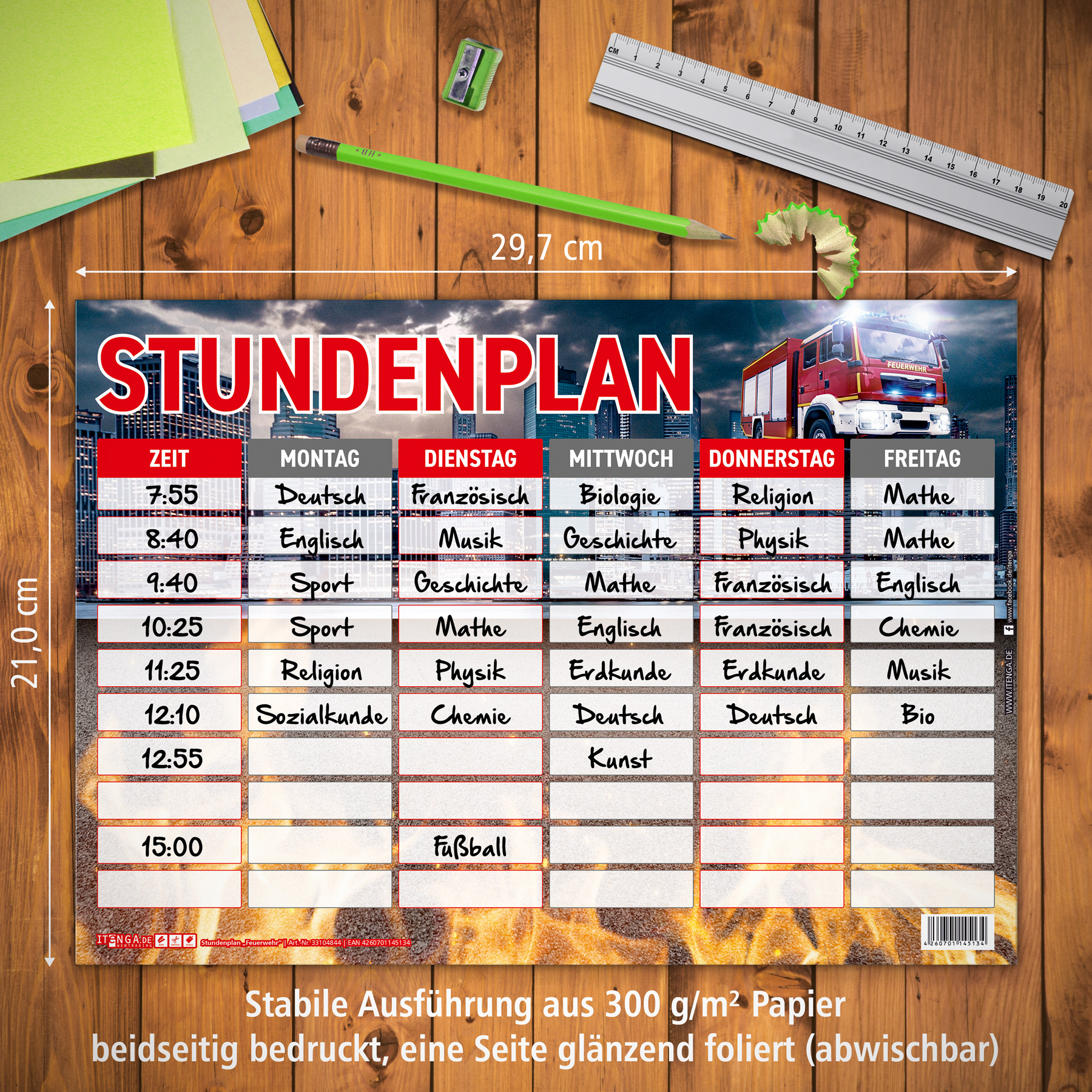 itenga Stundenplan Feuerwehr DIN A4 einseitig abwischbar