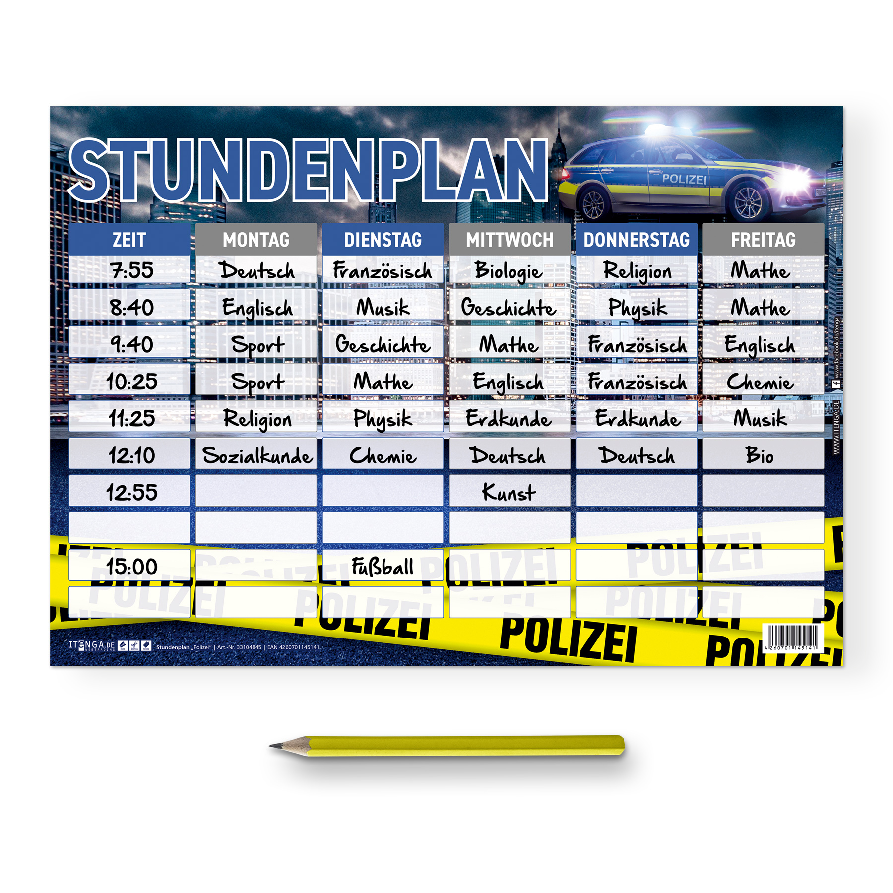 itenga Stundenplan Polizei DIN A4 einseitig abwischbar