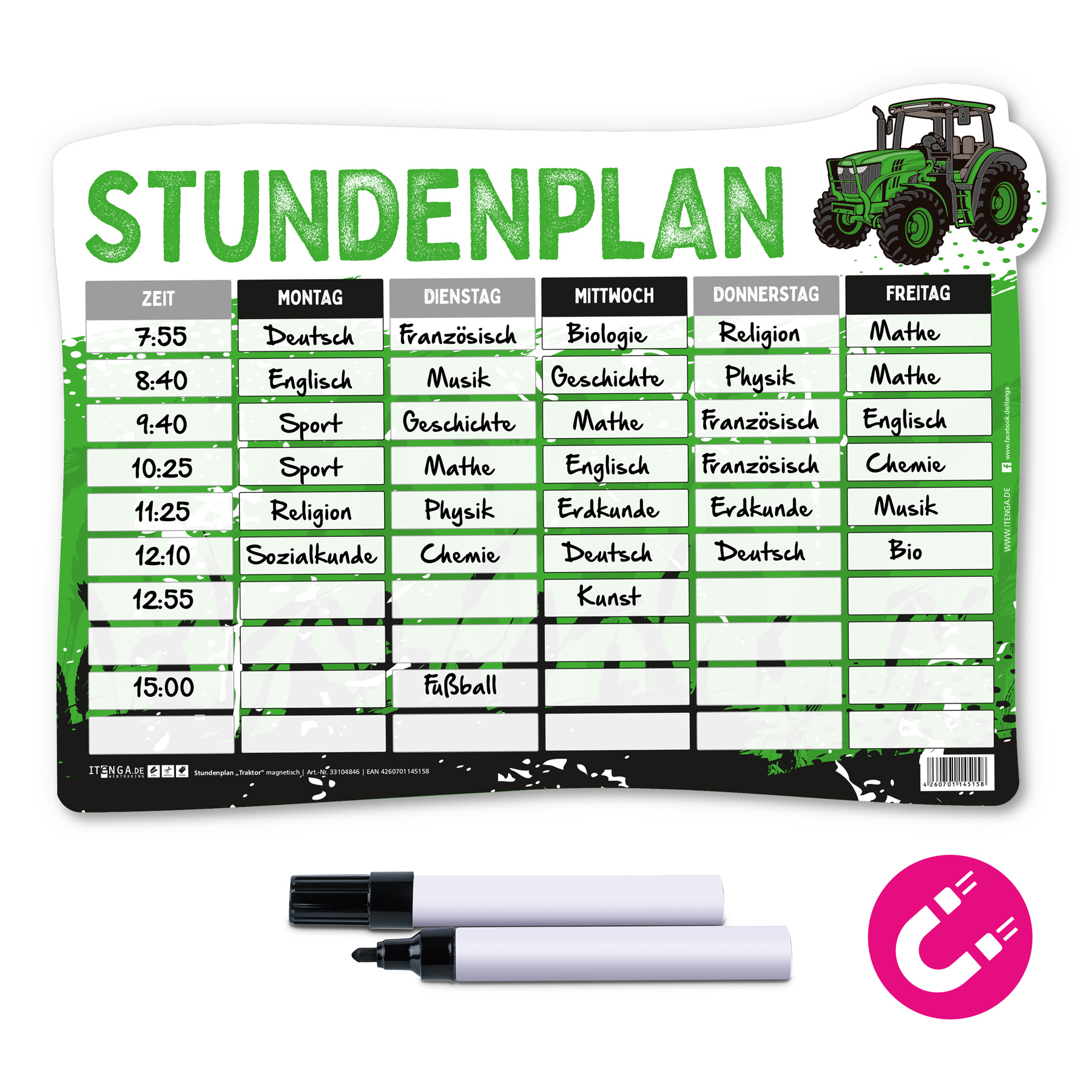 itenga Stundenplan magnetisch Motiv Traktor 31 x 22,5cm