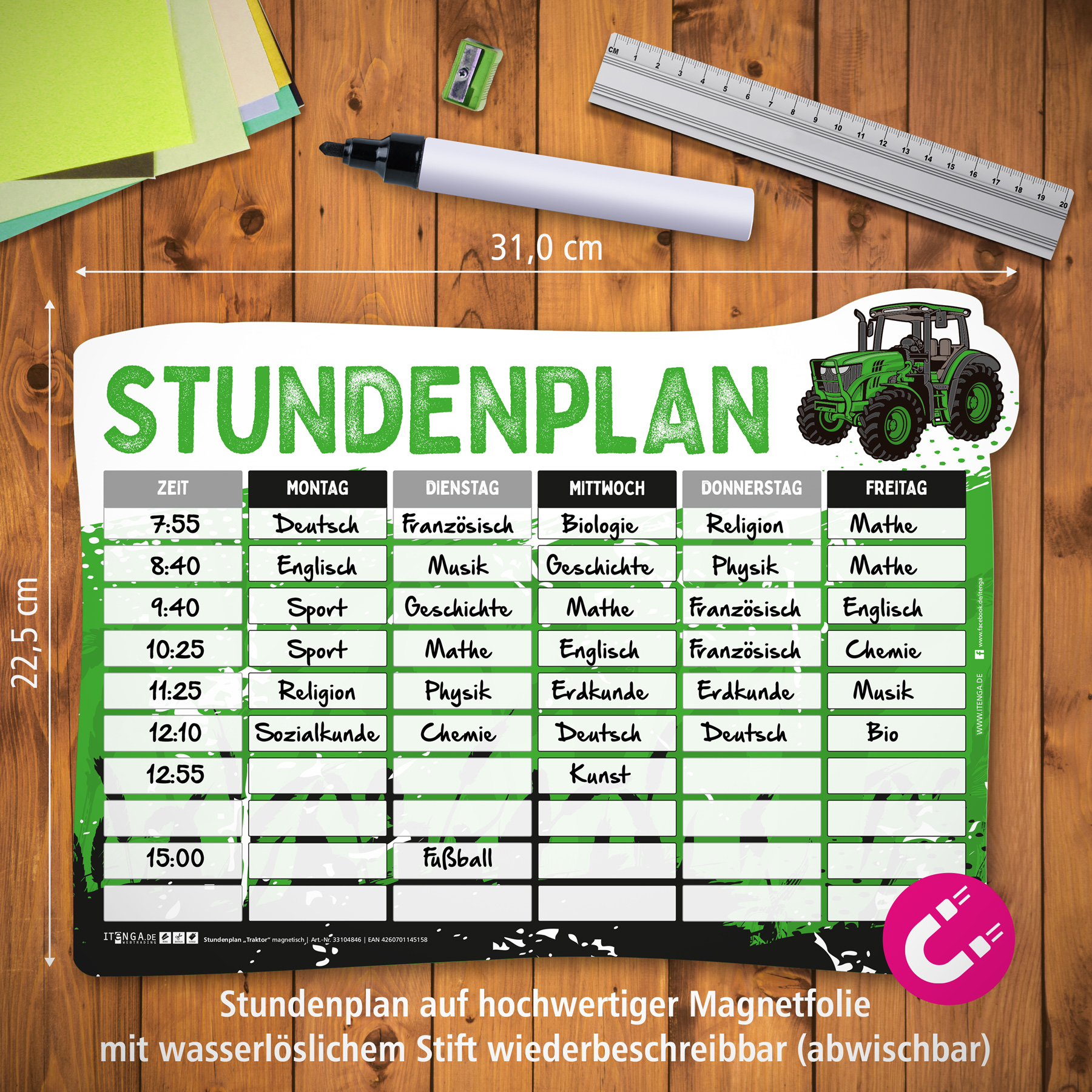 itenga Stundenplan magnetisch Motiv Traktor 31 x 22,5cm