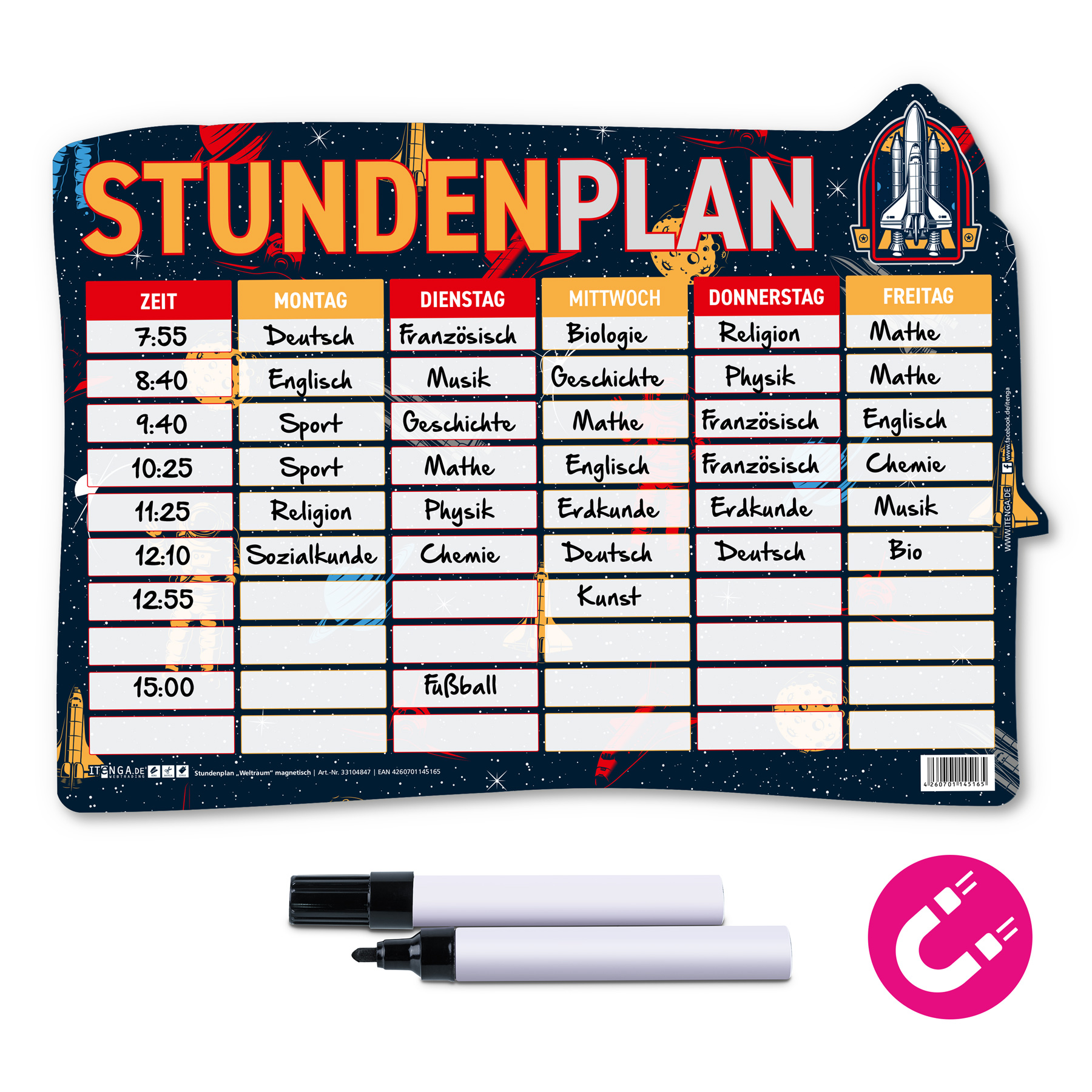itenga Stundenplan magnetisch Motiv Weltraum 31 x 22,5cm