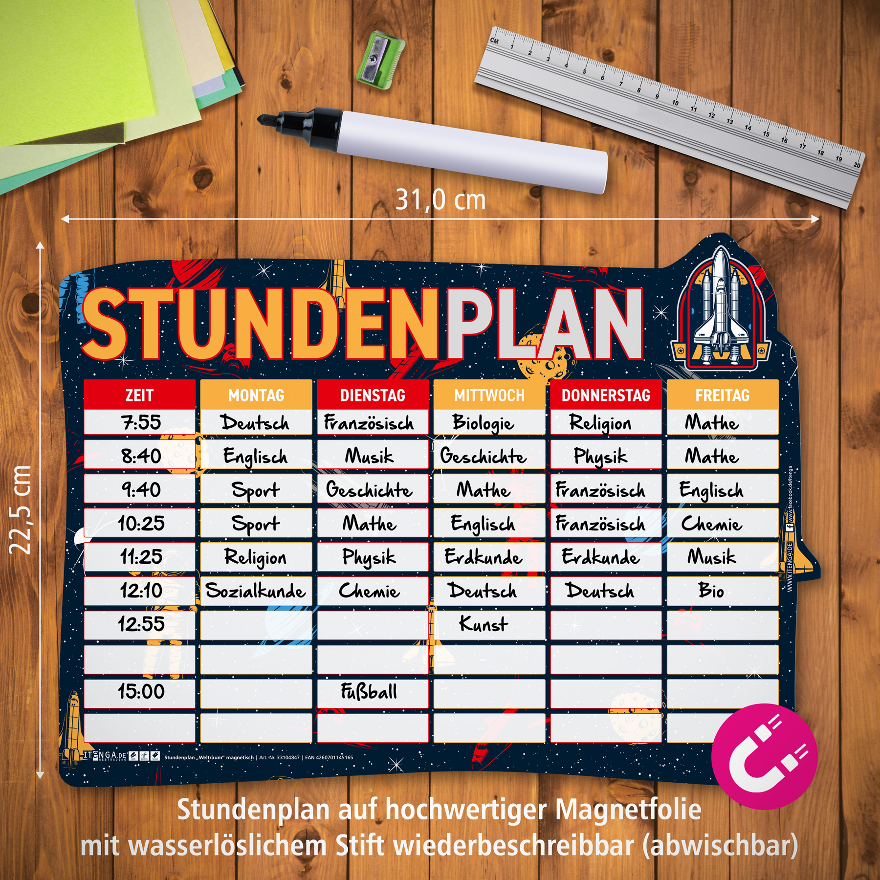 itenga Stundenplan magnetisch Motiv Weltraum 31 x 22,5cm