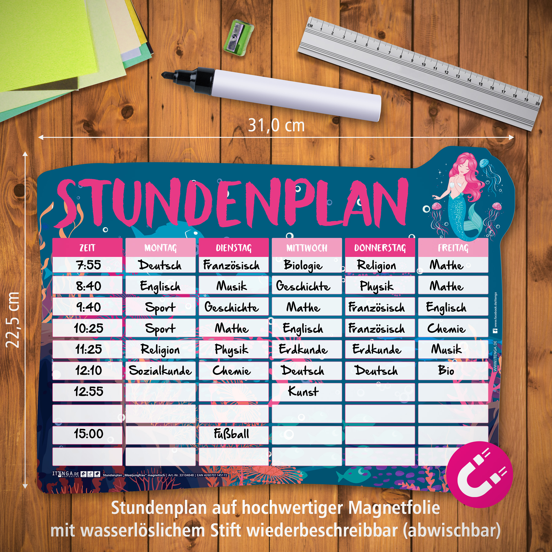 itenga Stundenplan magnetisch Motiv Meerjungfrau 31 x 22...