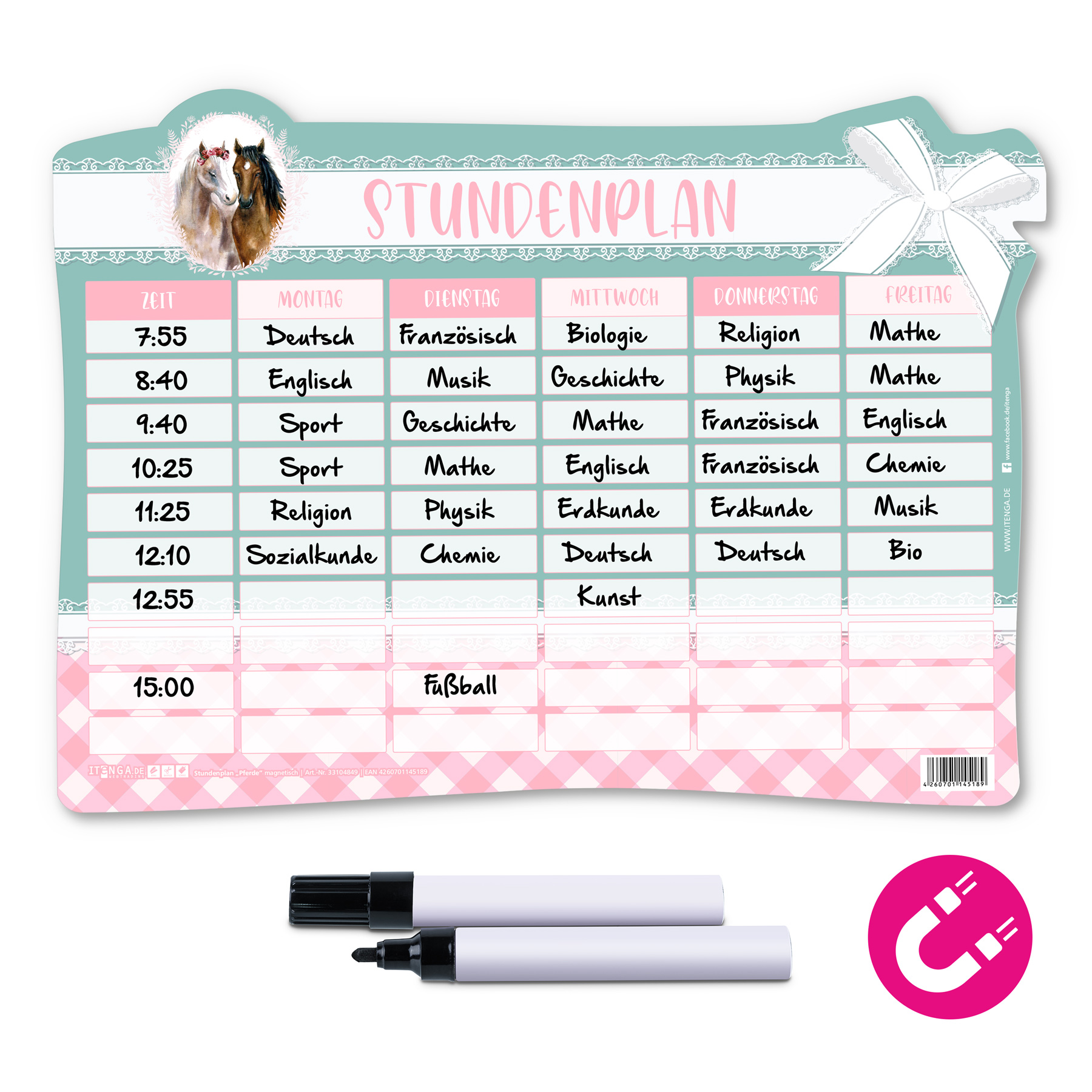 itenga Stundenplan magnetisch Motiv Pferde 31 x 22,5cm