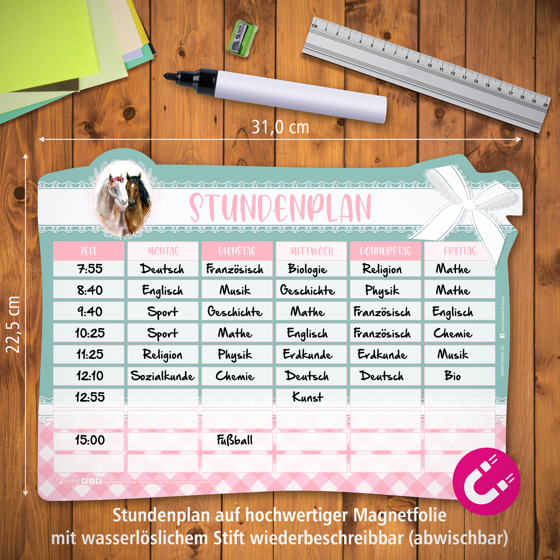 itenga Stundenplan magnetisch Motiv Pferde 31 x 22,5cm