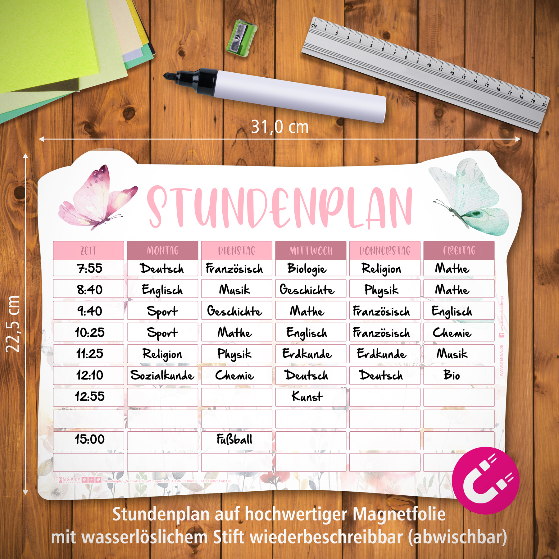 itenga Stundenplan magnetisch Motiv Schmetterling 31 x 2...