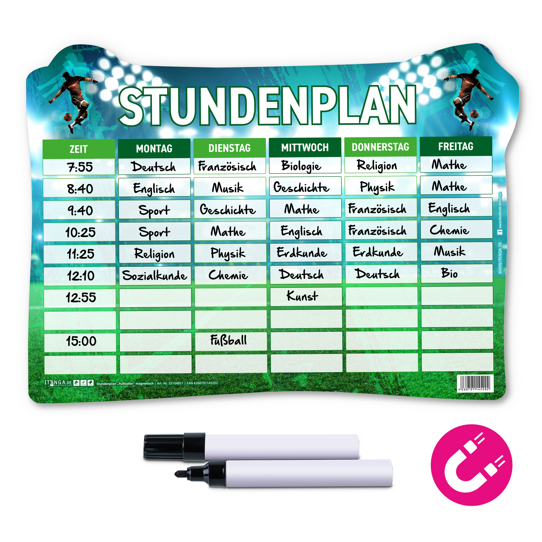 itenga Stundenplan magnetisch Motiv Fu�ball 31 x 22,5cm