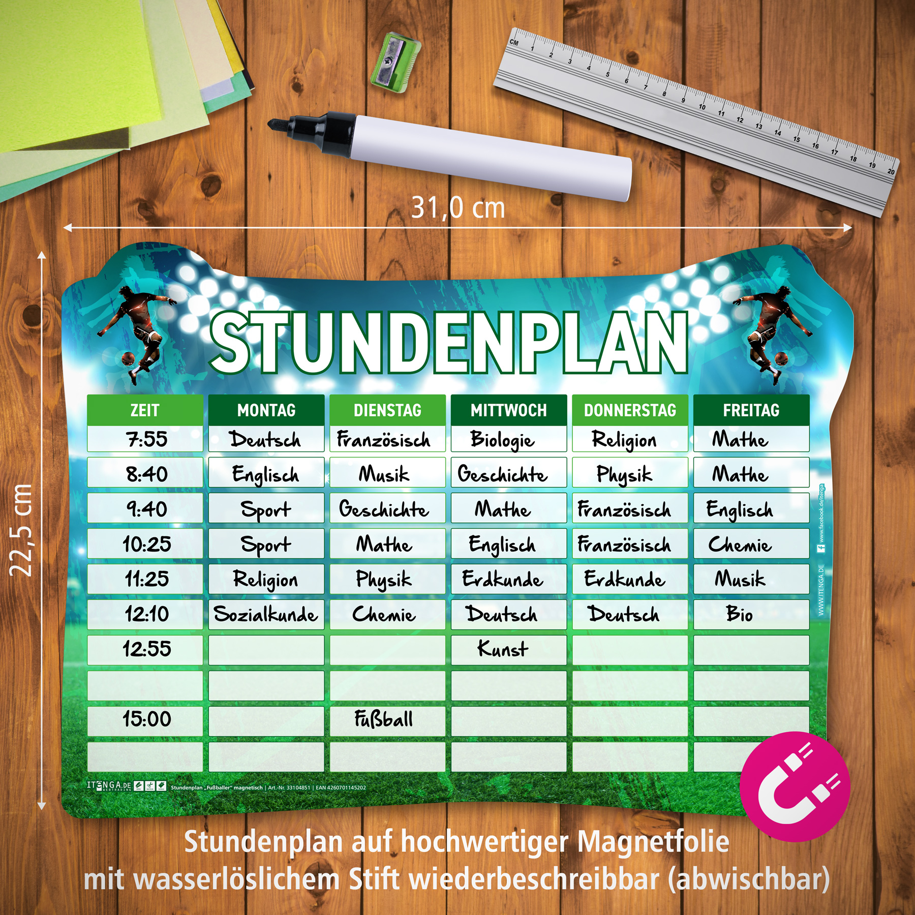 itenga Stundenplan magnetisch Motiv Fu�ball 31 x 22,5cm