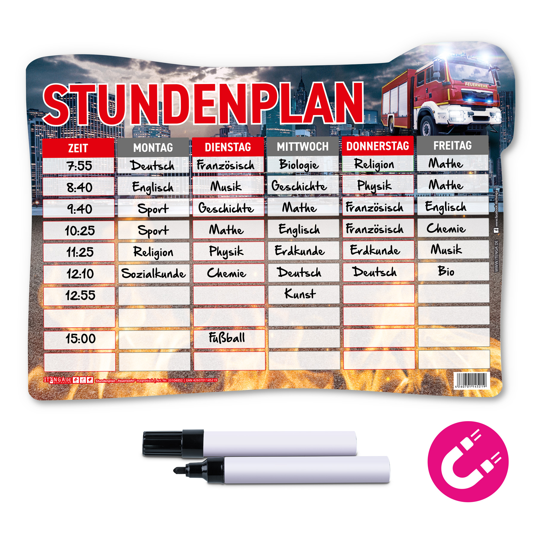 itenga Stundenplan magnetisch Motiv Feuerwehr 31 x 22,5cm