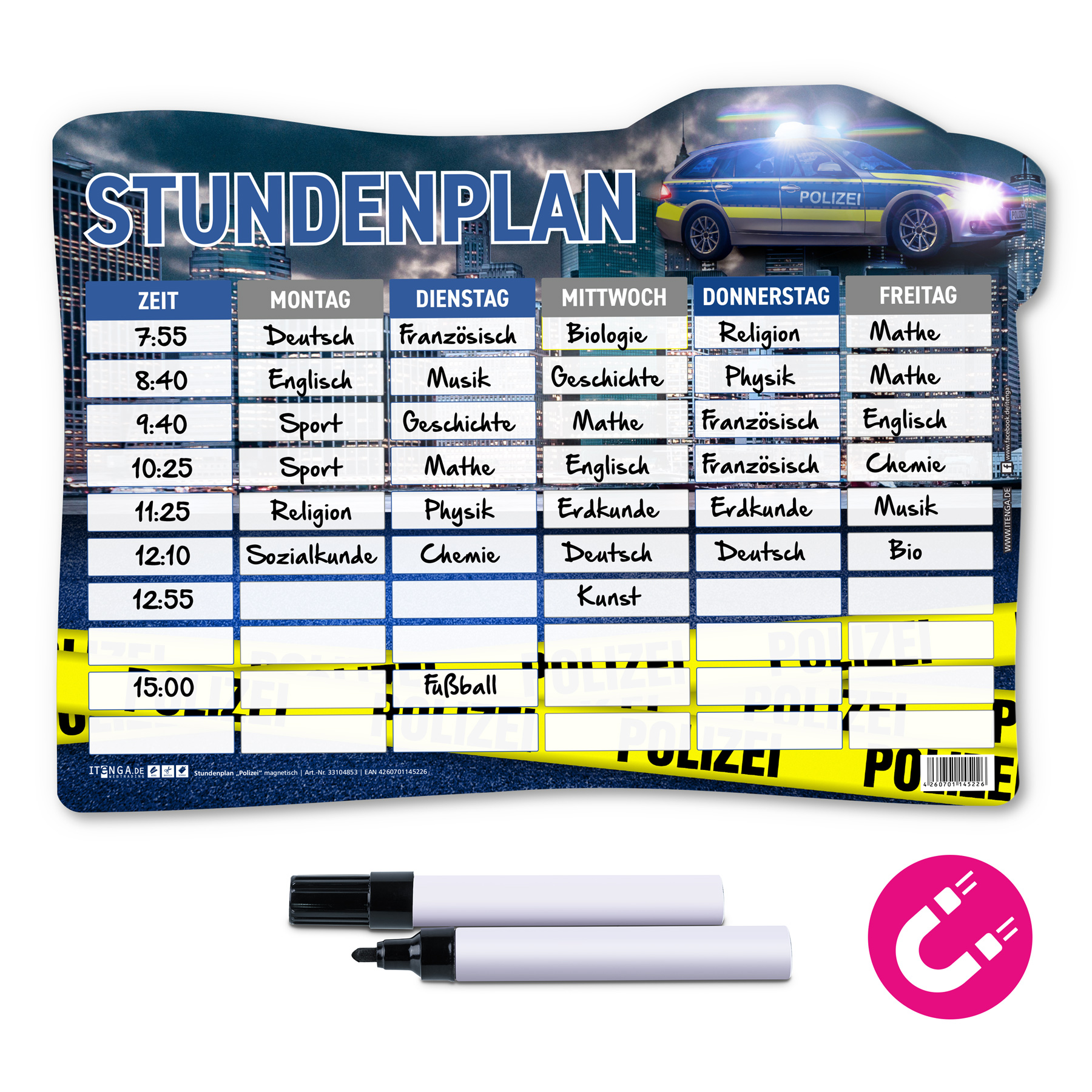 itenga Stundenplan magnetisch Motiv Polizei 31 x 22,5cm