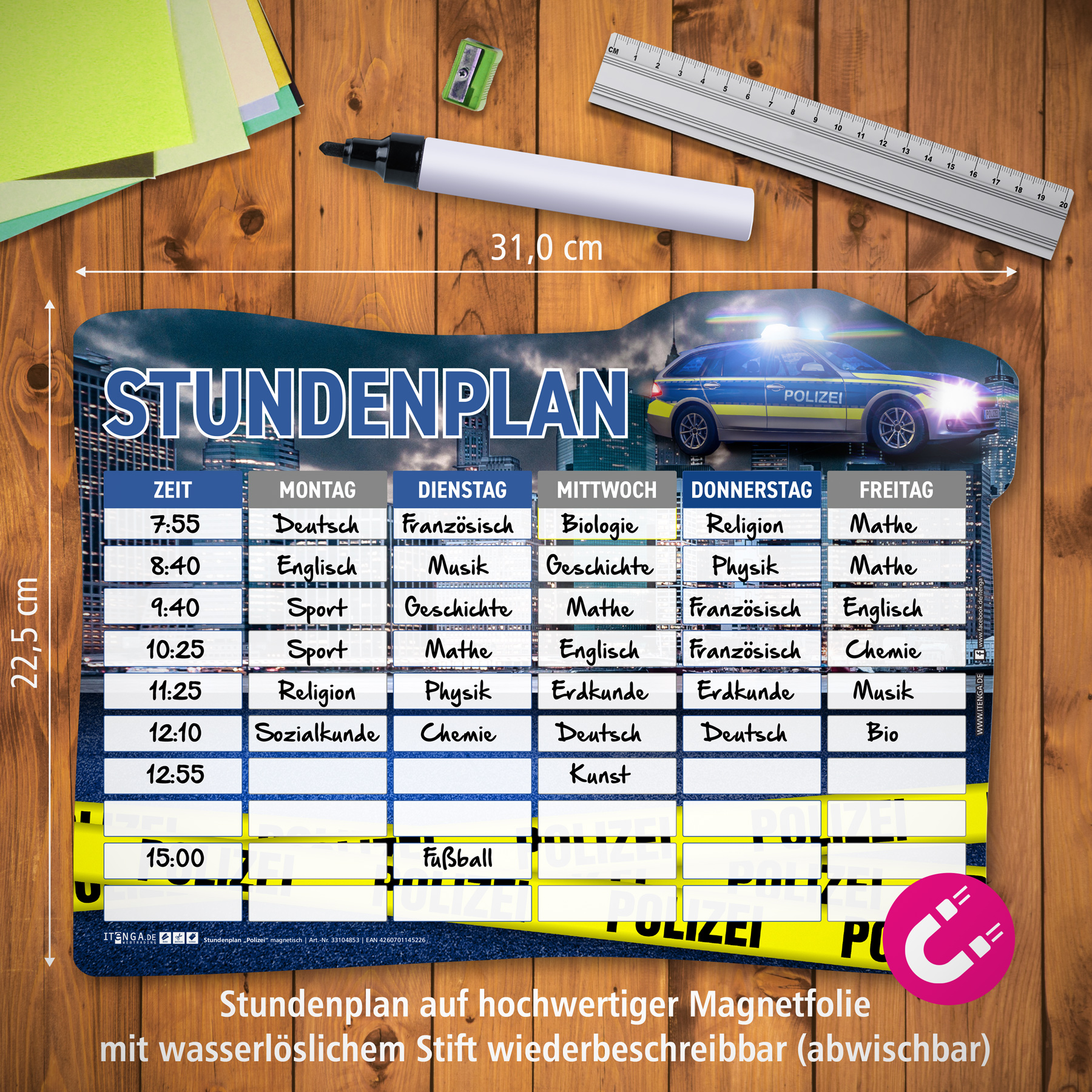 itenga Stundenplan magnetisch Motiv Polizei 31 x 22,5cm