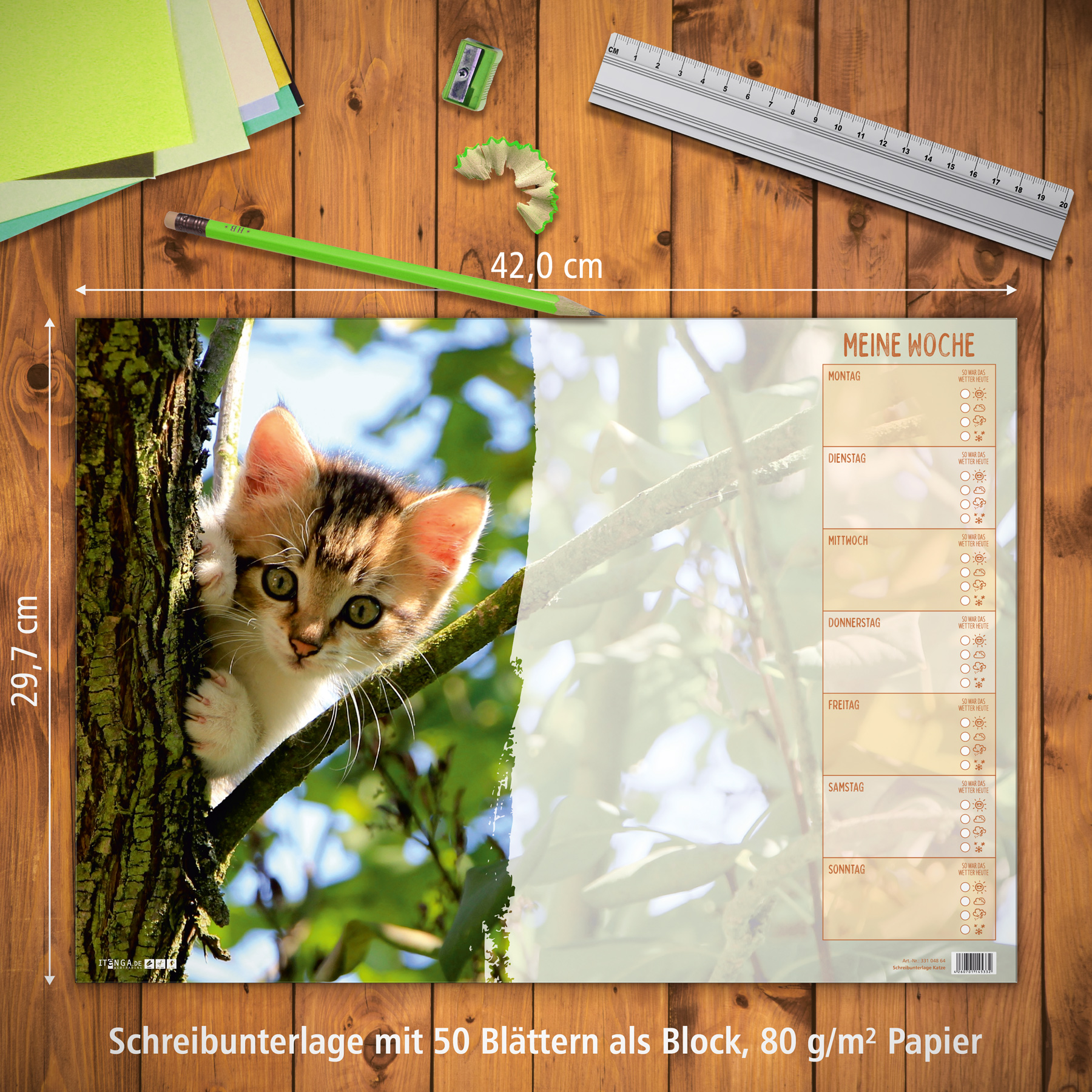 itenga Schreibtischunterlage f�r Kinder KATZE DIN A3 50 ...