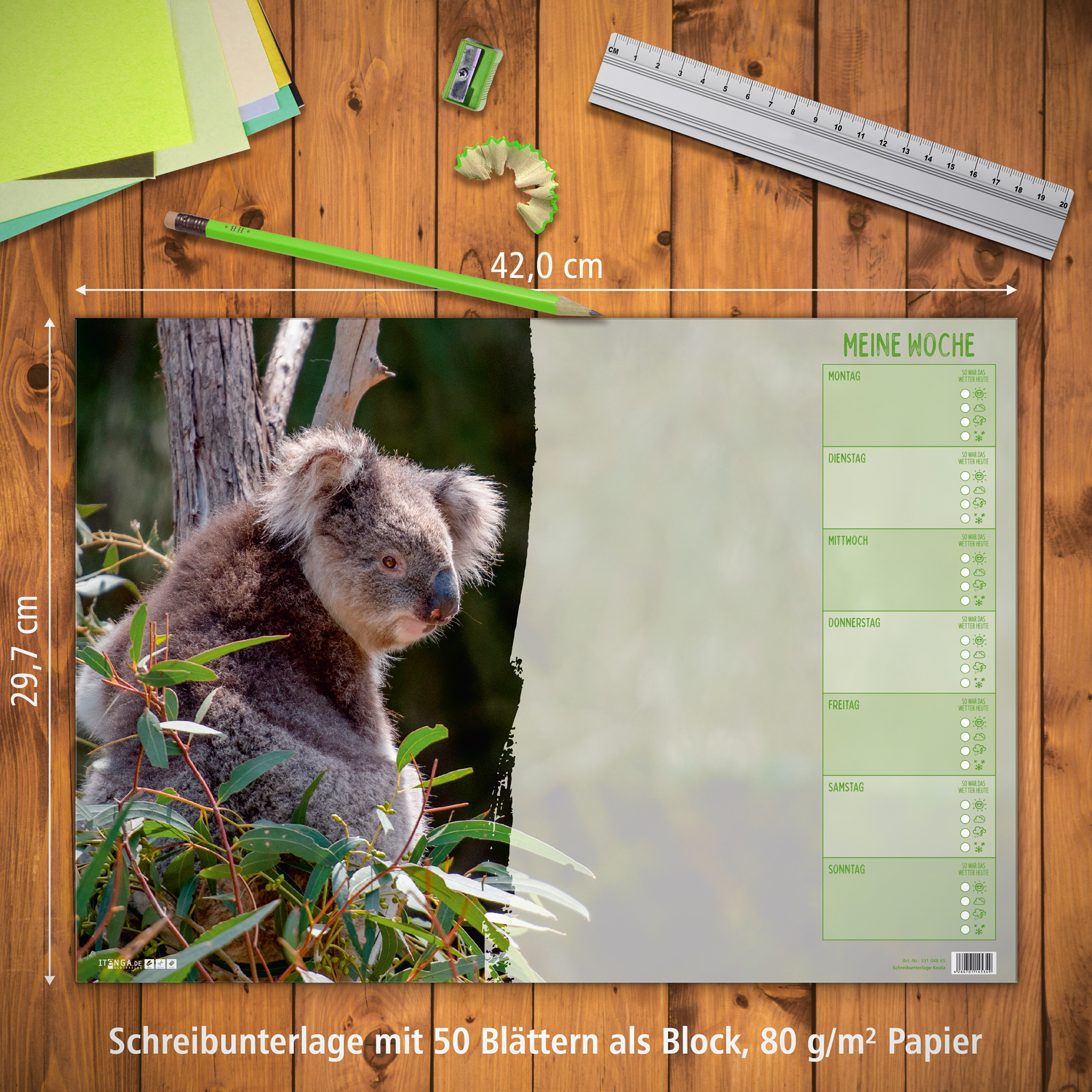 itenga Schreibtischunterlage f�r Kinder KOALA DIN A3 50 ...