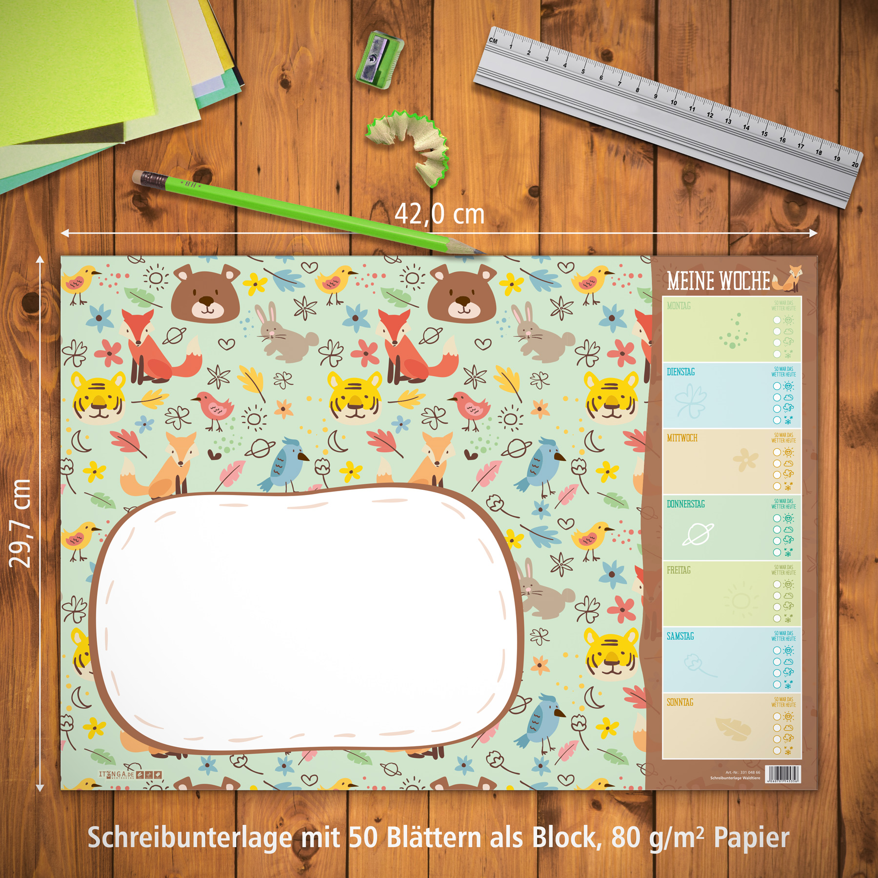 itenga Schreibtischunterlage f�r Kinder Waldtiere DIN A3...