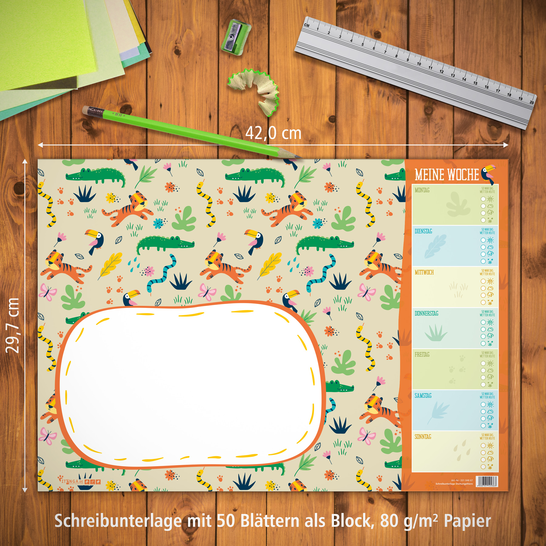 itenga Schreibtischunterlage f�r Kinder Dschungeltiere D...