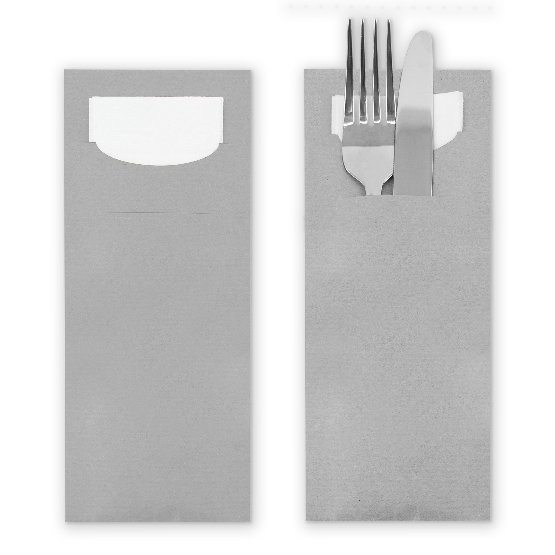 itenga 24x Bestecktasche aus Papier GRAU Einweg mit Serv...