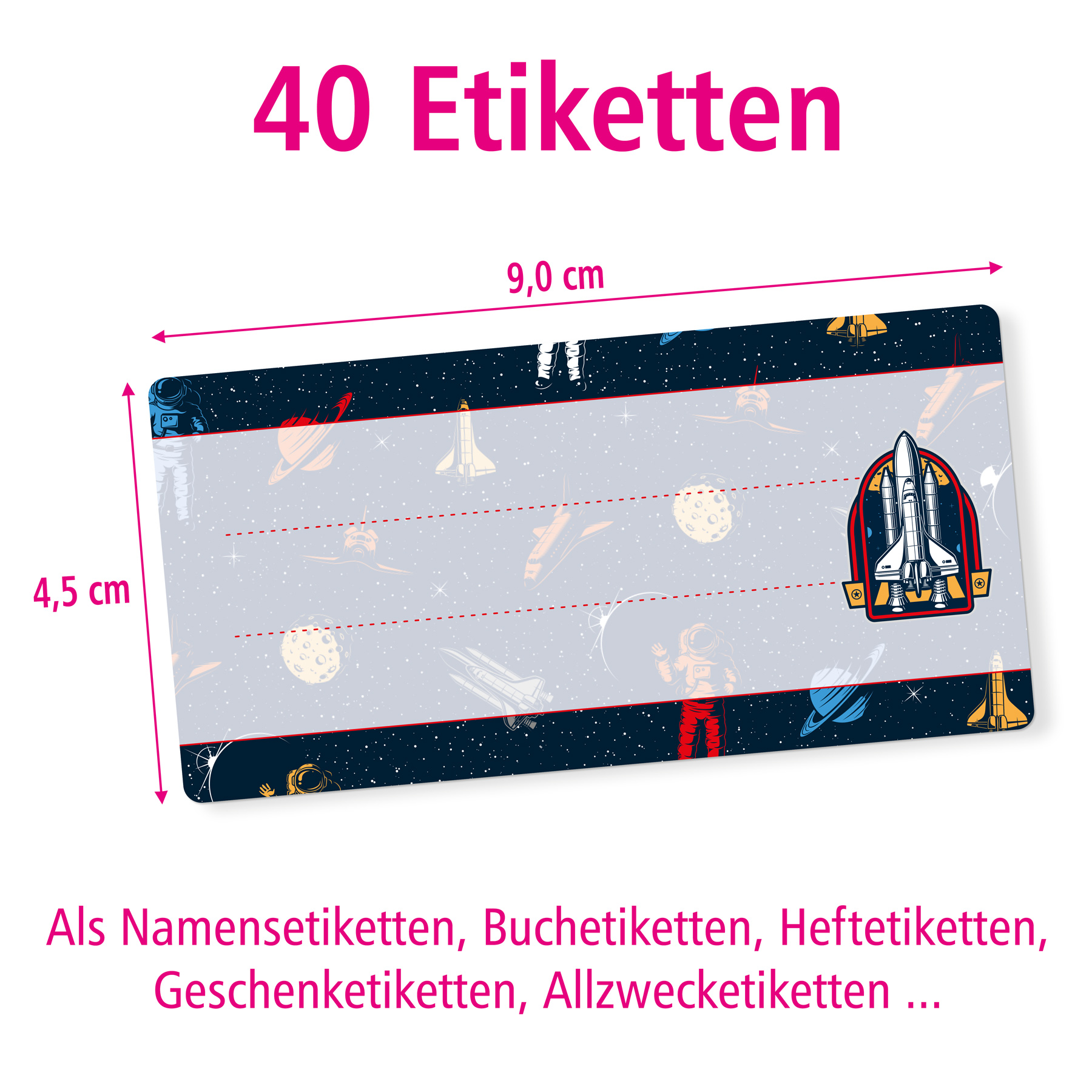 itenga 40x Buchetiketten Weltraum 9x4,5cm Namensetikette...