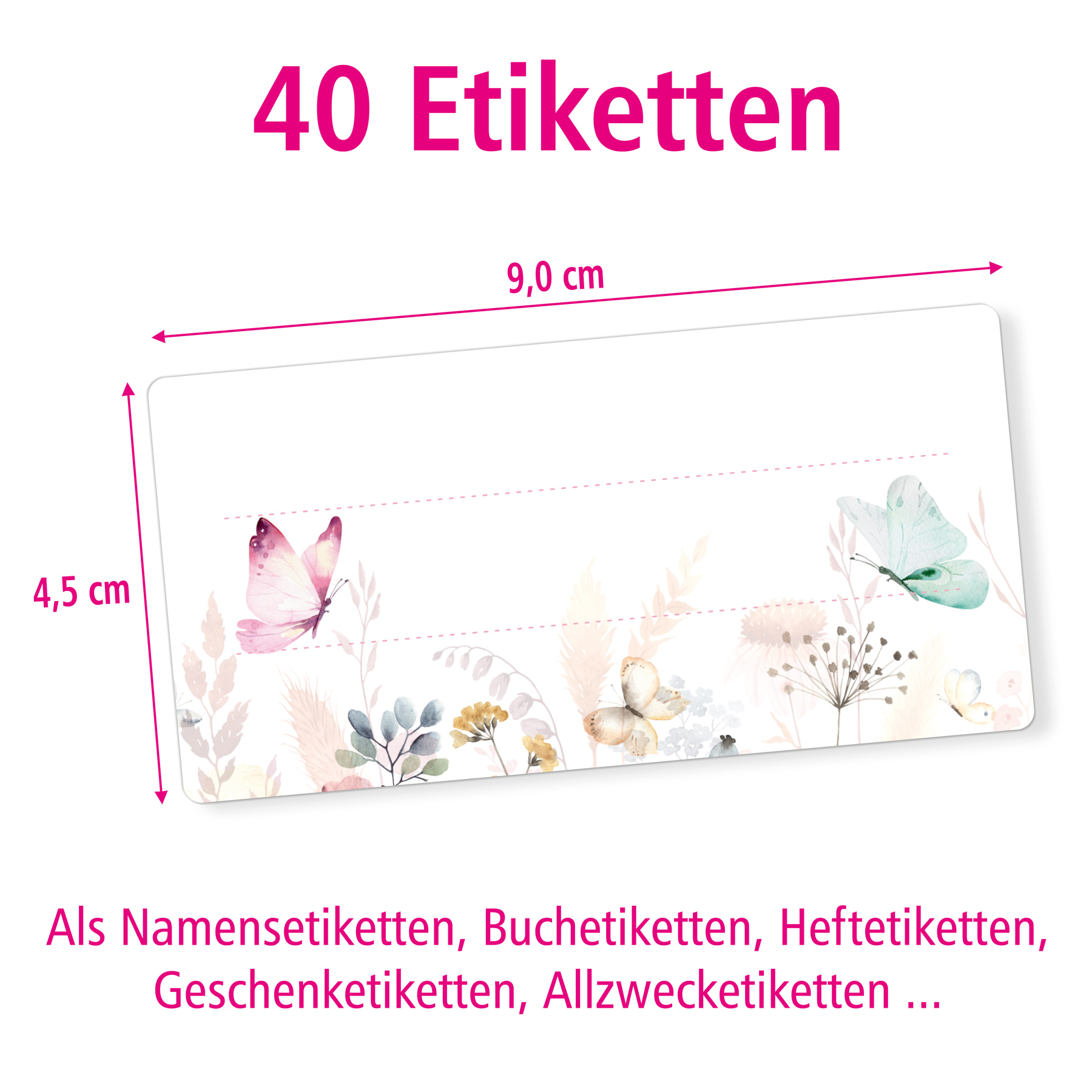 itenga 40x Buchetiketten Schmetterlinge 9x4,5cm Namenset...