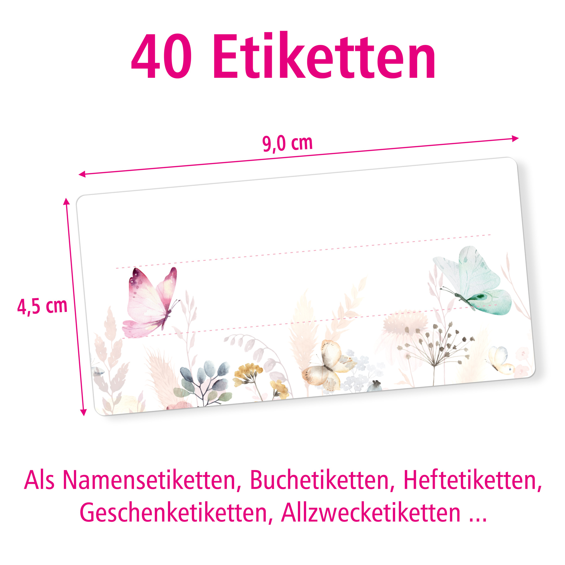 itenga 40x Buchetiketten Schmetterlinge 9x4,5cm Namenset...