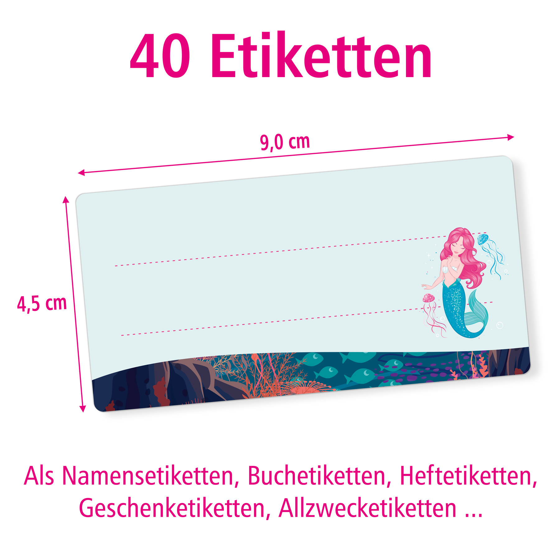 itenga 40x Buchetiketten Meerjungfrau 9x4,5cm Namensetik...