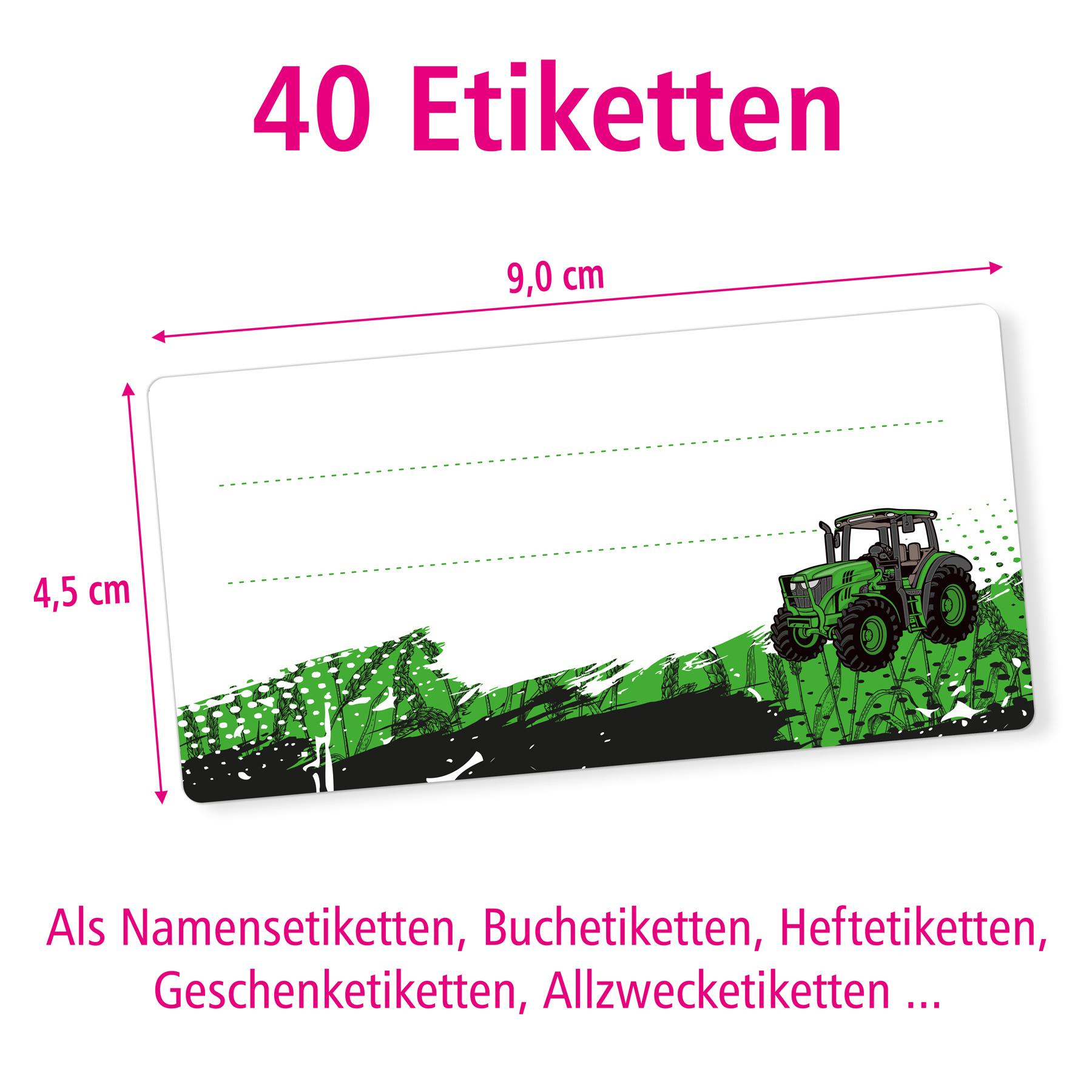 itenga 40x Buchetiketten Traktor 9x4,5cm Namensetiketten...