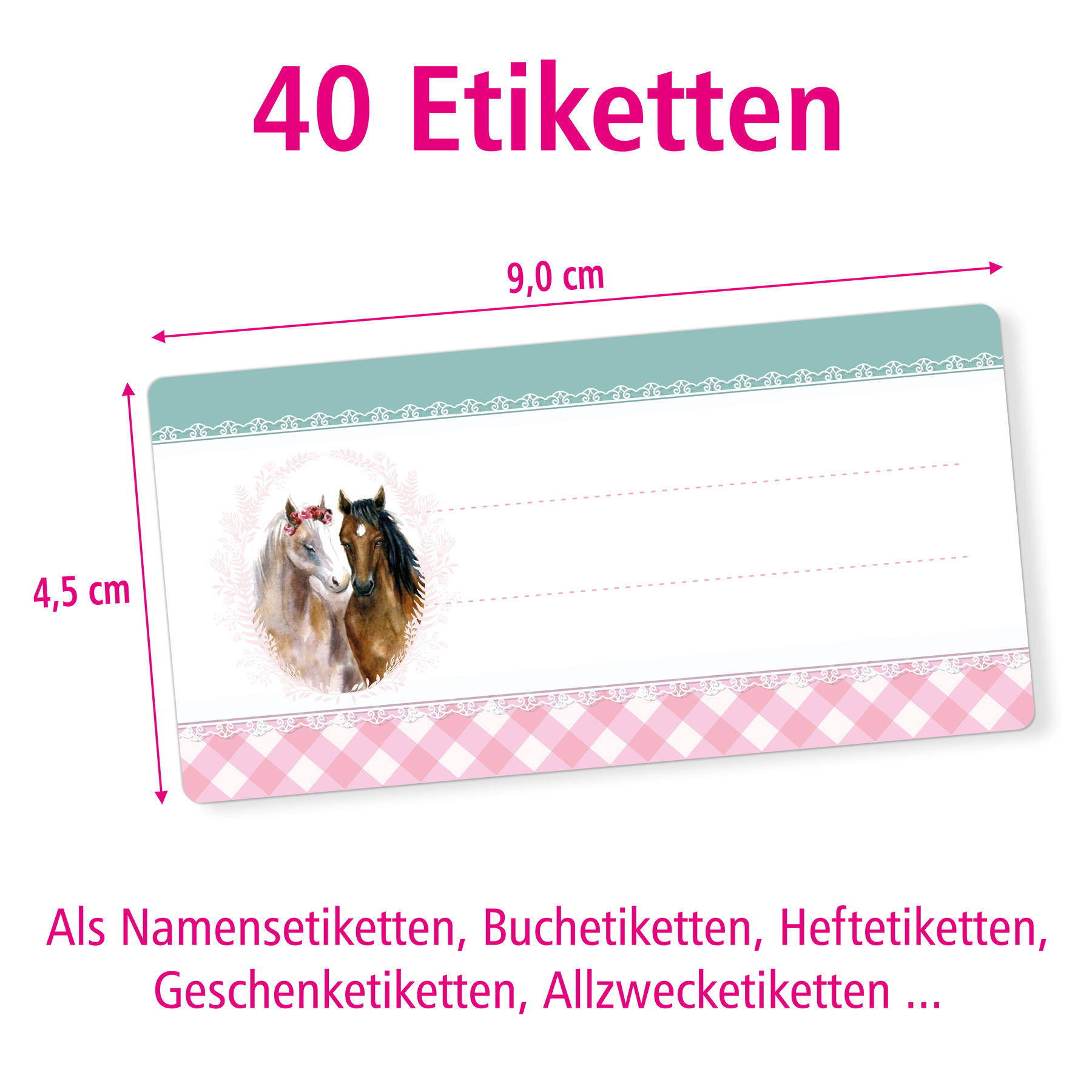 ITENGA 40x Buchetiketten Pferde 9x4,5cm Namensetiketten ...