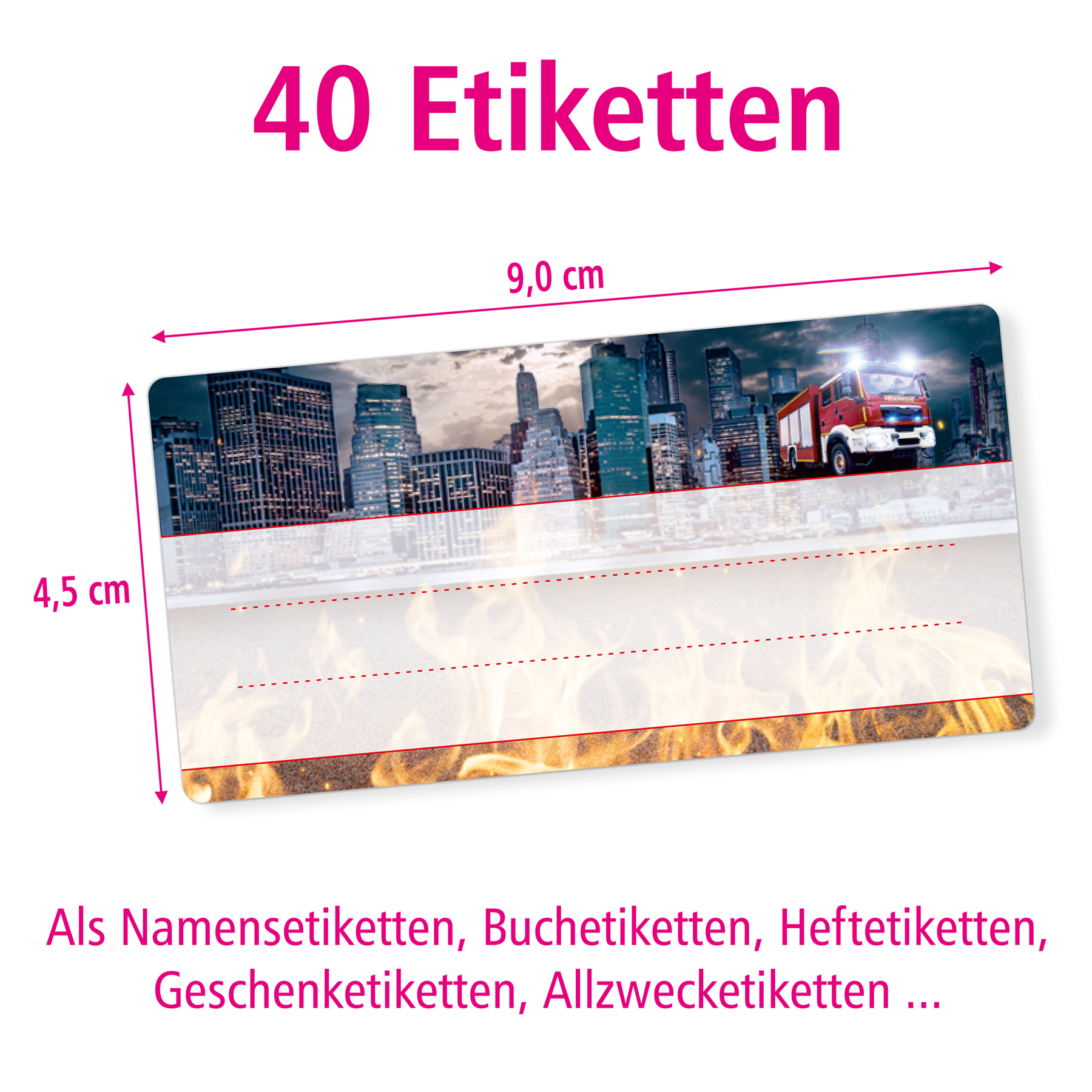 itenga 40x Buchetiketten Feuerwehr 9x4,5cm Namensetikett...