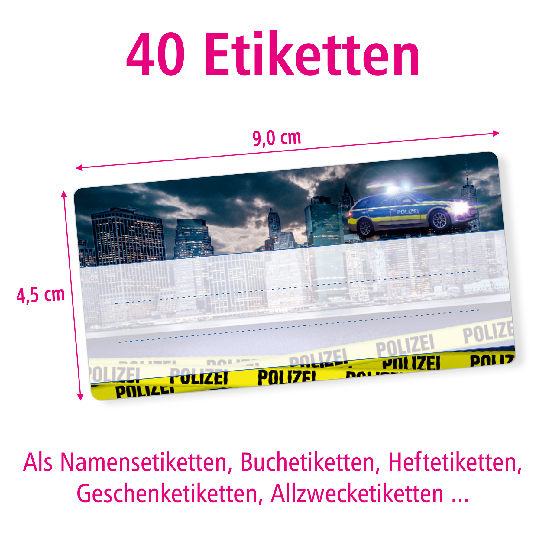 itenga 40x Buchetiketten Polizei 9x4,5cm Namensetiketten...