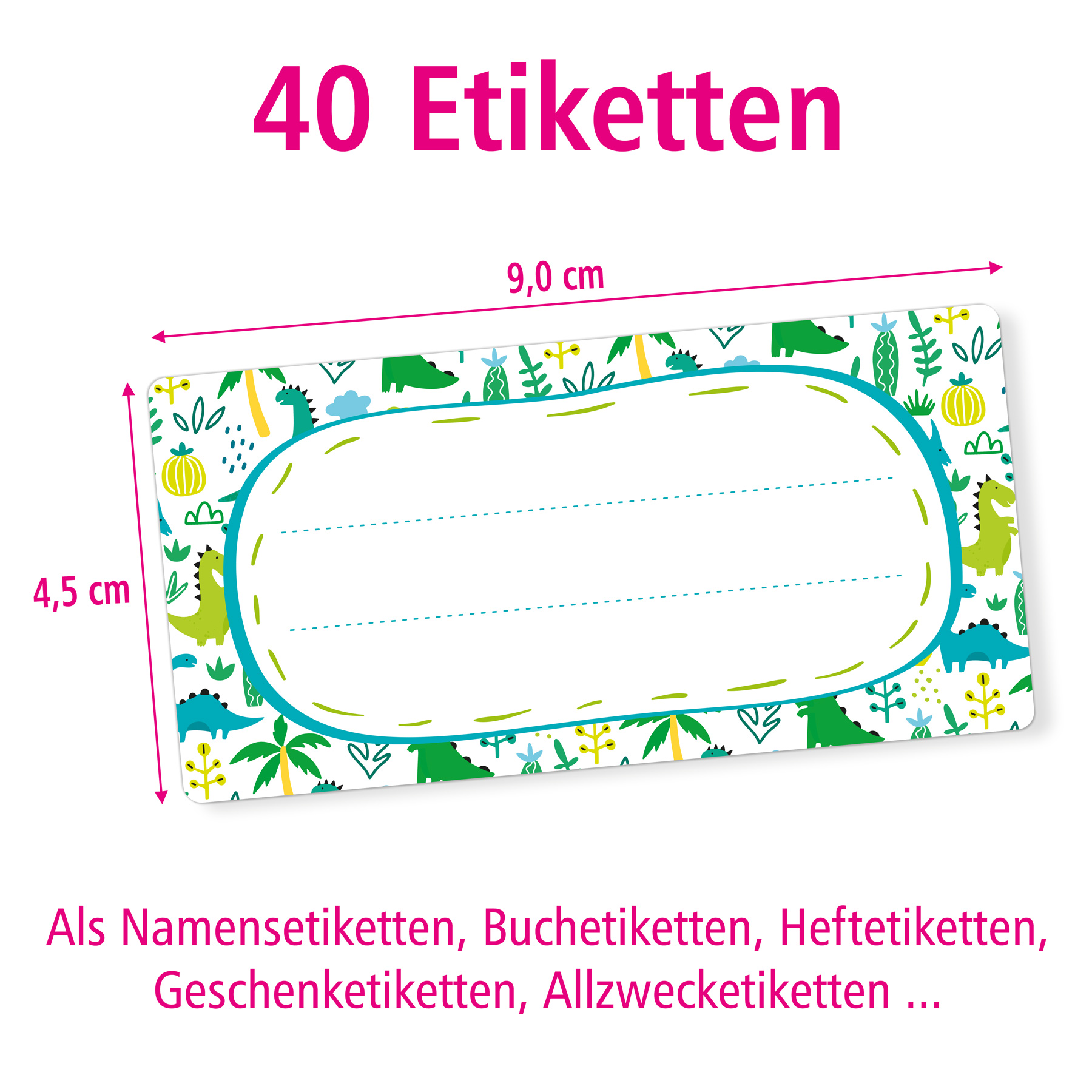 itenga 40x Buchetiketten Dinos 9x4,5cm Namensetiketten H...