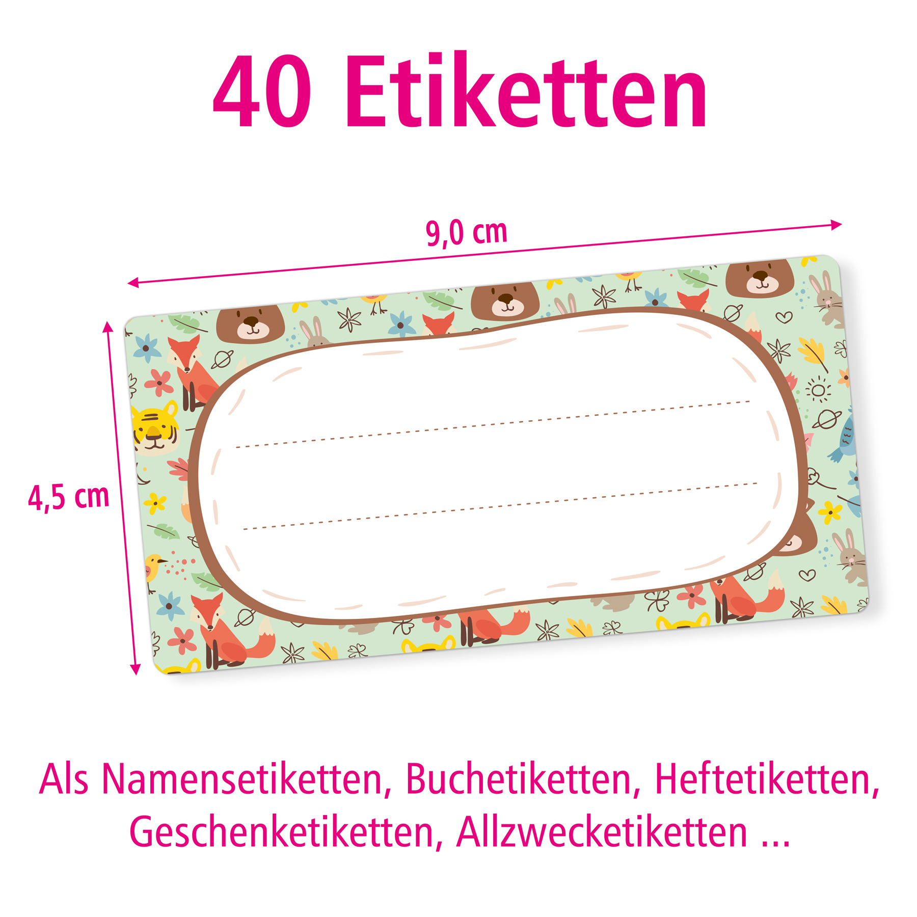 itenga 40x Buchetiketten Waldtiere 9x4,5cm Namensetikett...