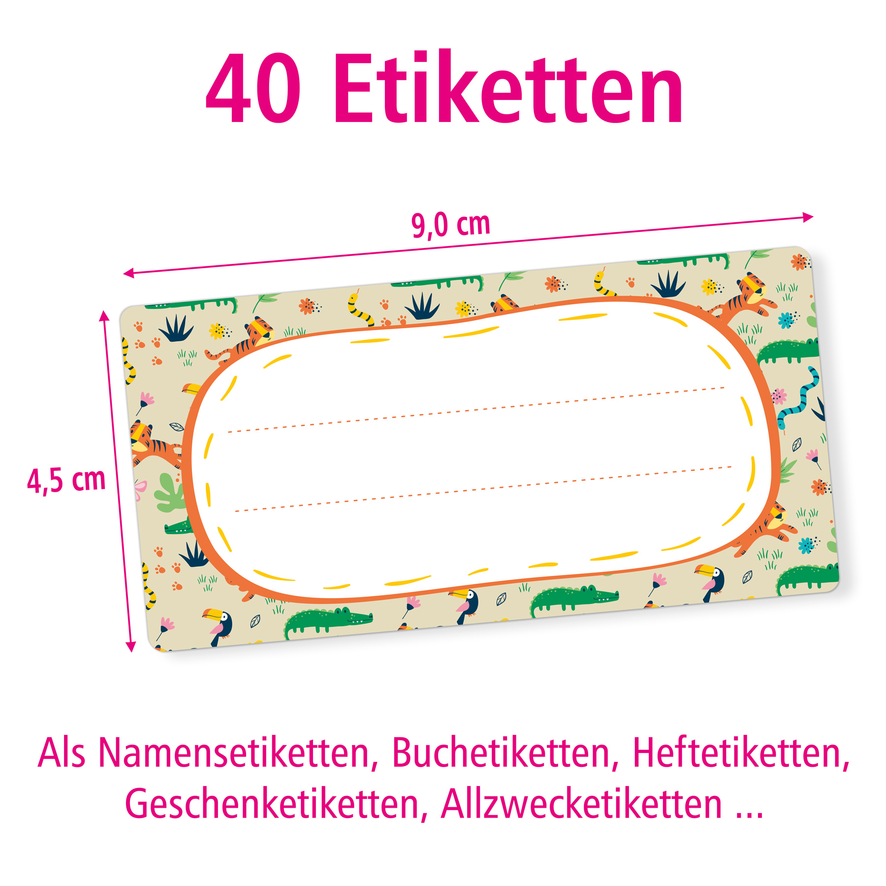 itenga 40x Buchetiketten Dschungeltiere 9x4,5cm Namenset...