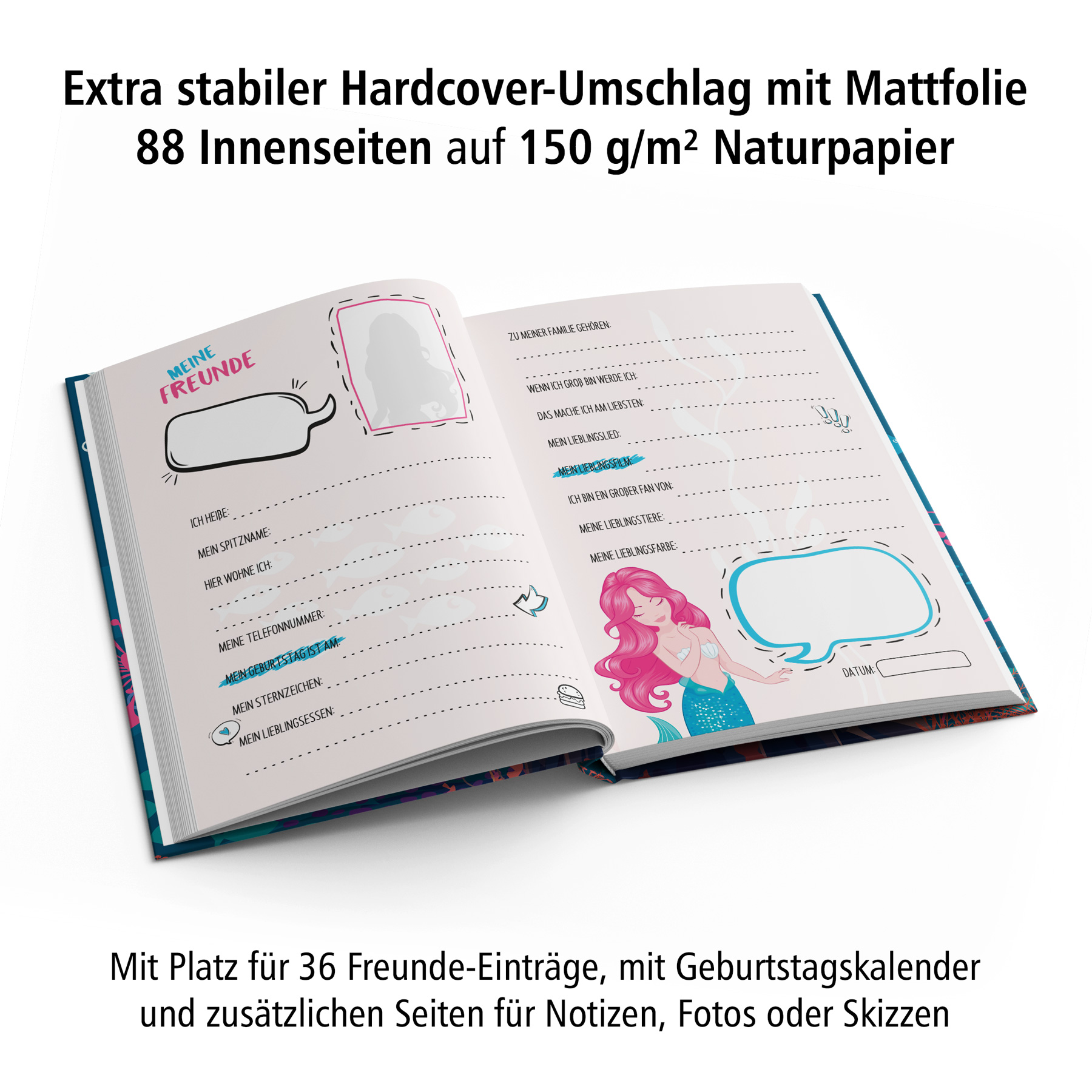 itenga Freundebuch Meerjungfrau DIN A5, 88 Seiten 150g N...