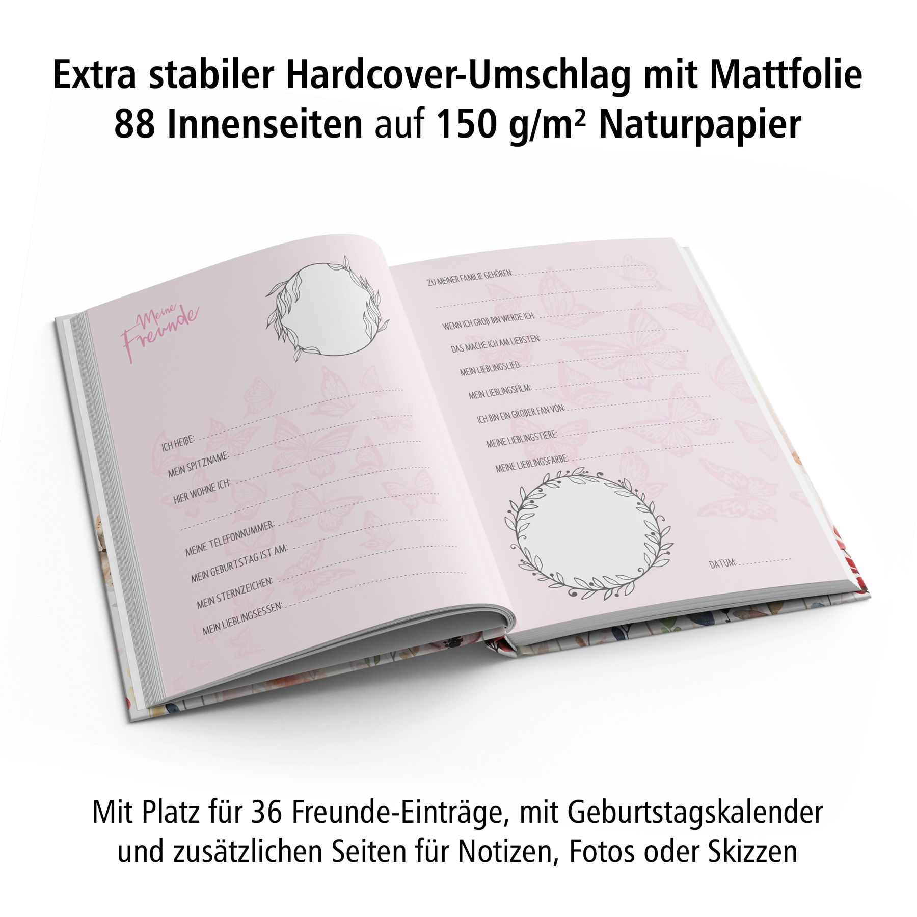 itenga Freundebuch Schmetterling DIN A5, 88 Seiten 150g ...