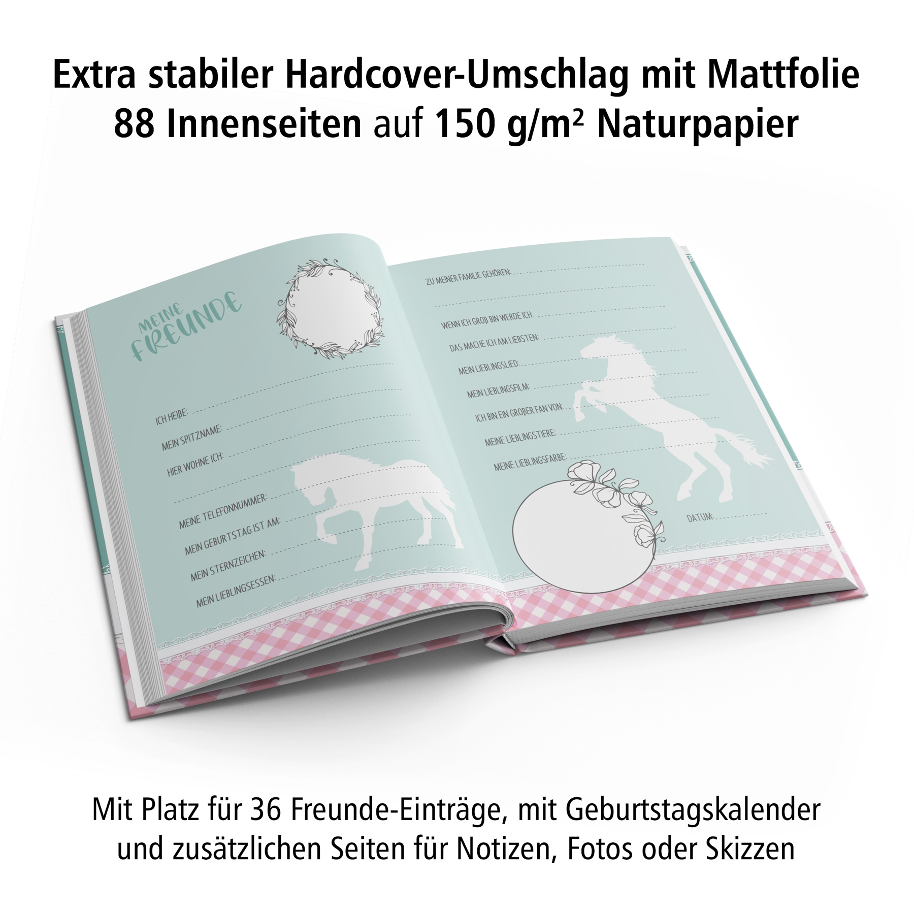 itenga Freundebuch Pferde DIN A5, 88 Seiten 150g Naturpa...